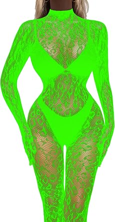 easyforever Womens See Through Leopard Patterned Bodystocking Fishnet Full Bodysuit Nightwear