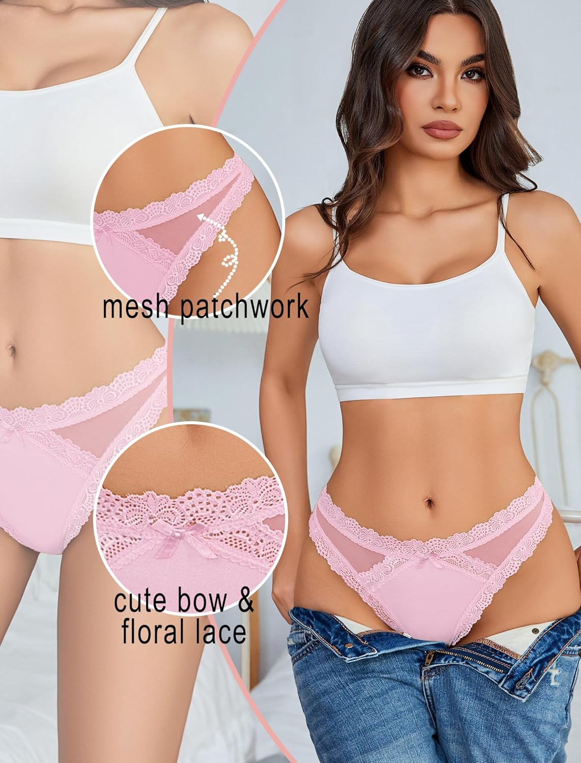 Avidlove Womens Underwear Sexy Thongs Floral Lace Bikini Panties Criss Cross Back Splice Tangas 1-3 Packs - Image 6