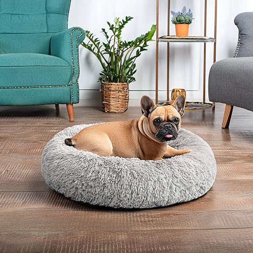 Vista 23 de PetAmi Cama calmante para perros pequeños y medianos, lavable con forma de dona redonda, cojín de felpa de piel sintética esponjosa, antideslizante