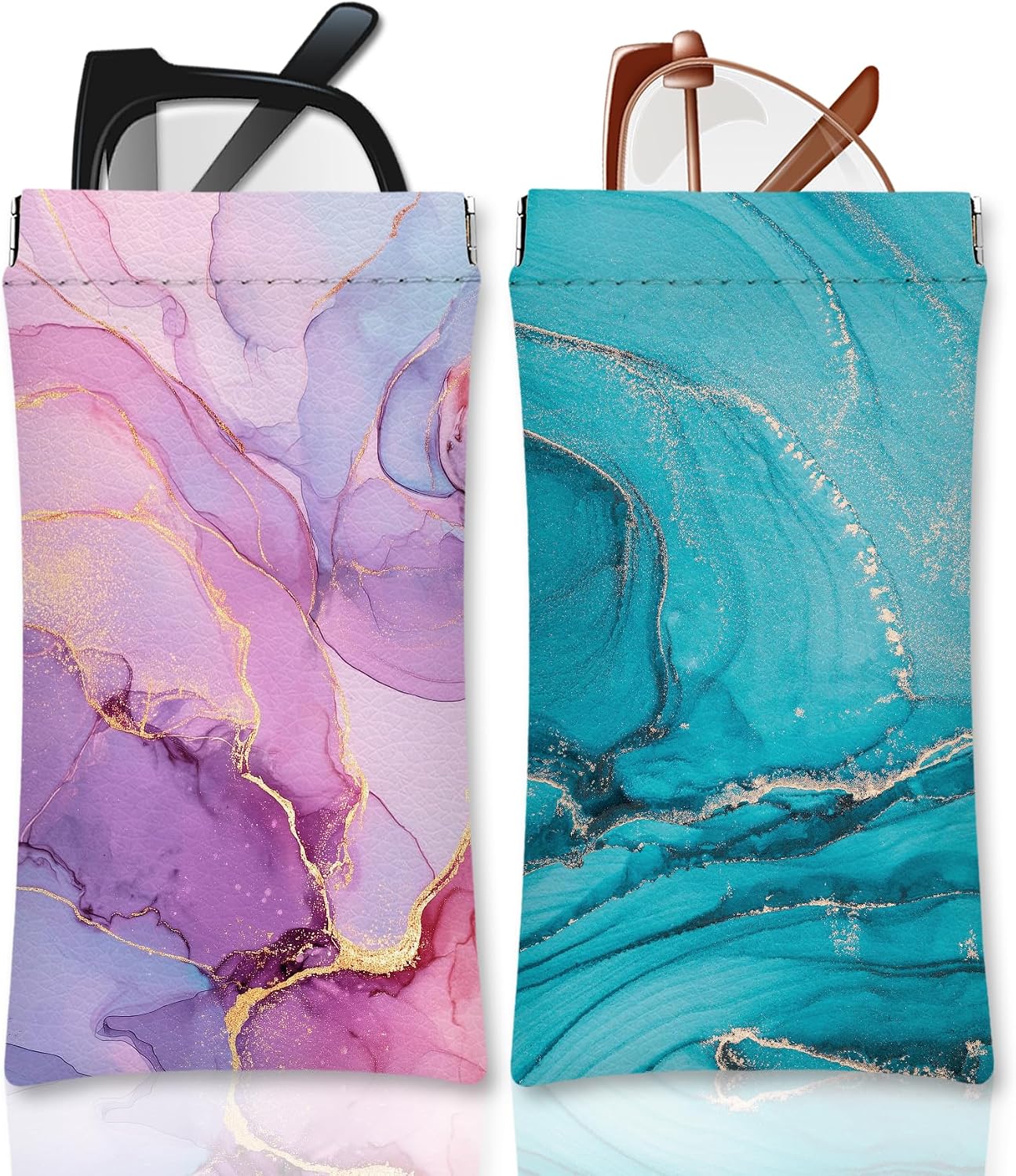 Eyeglasses Sunglasses Case PU Soft Squeeze Top Glasses Pouch for Women Men,Floral Pattern Portable Anti Scratch