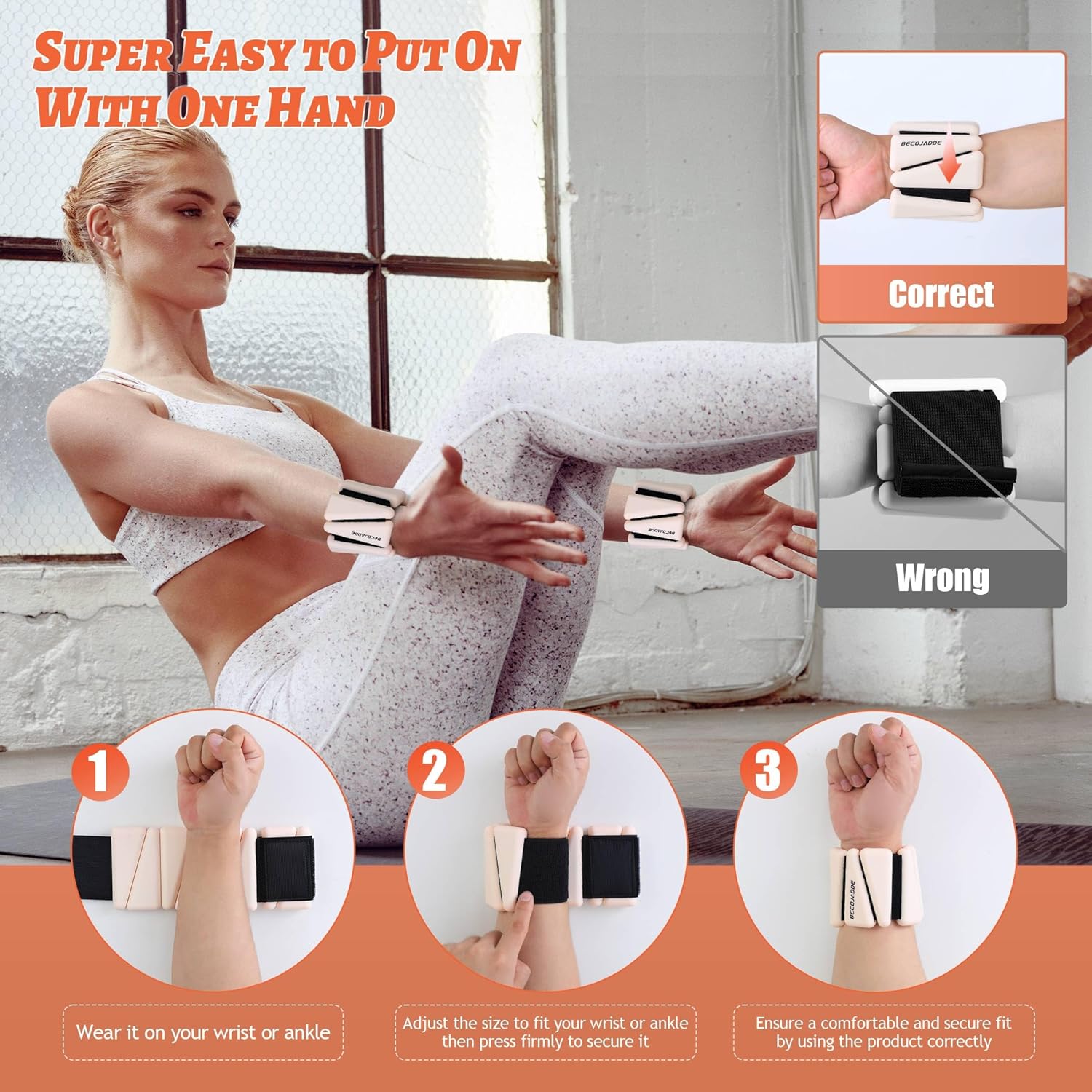 Ankle Weights for Women Wrist Weights Set of 2 (1 lb/2 lb Each) Adjustable Arm Leg Weight for Womens Men Suitable for Walking Swimming Running Pilates Yoga Gym - Image 5