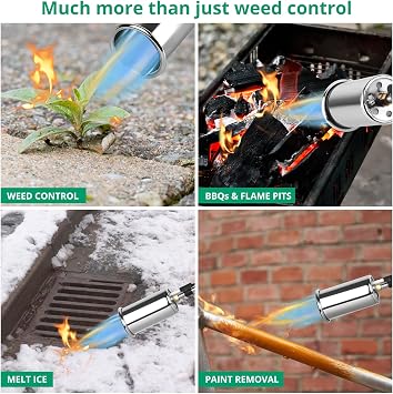 Sondiko Weed Torch Propane Torch, Heavy Duty Blow Torch, 30 Detachable Long Arm Propane Weed Burner&Flame Control Valve for Garden,Stumps,Wood,Melting Ice,Snow Road,Roofing