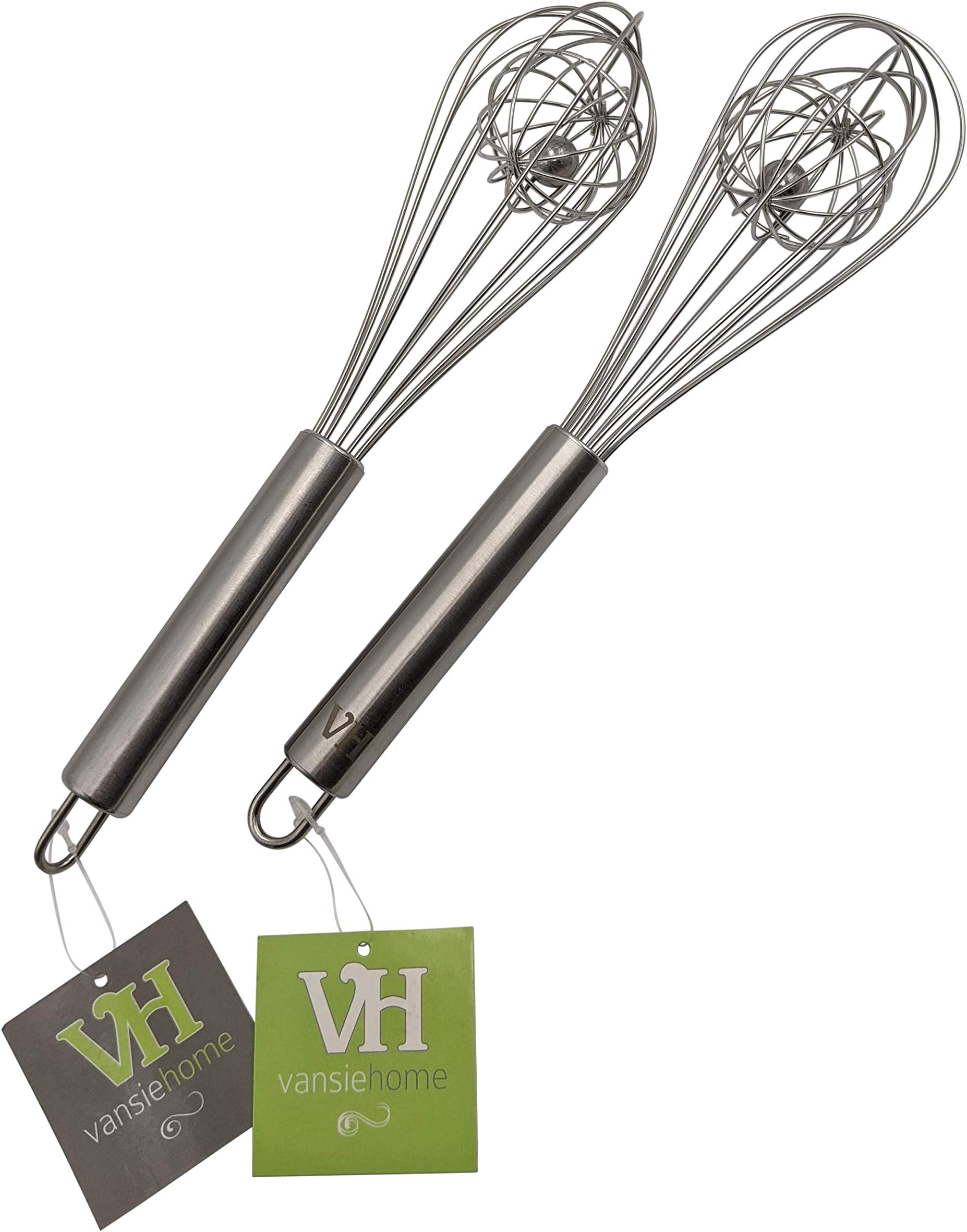 VansieHome 8" & 10" Super Whisk Combo - Perfect for Cooking & Baking. Durable, Well-Made & Rust-Free Stainless Steel for a Lifetime of Use (8" & 10" Combo)