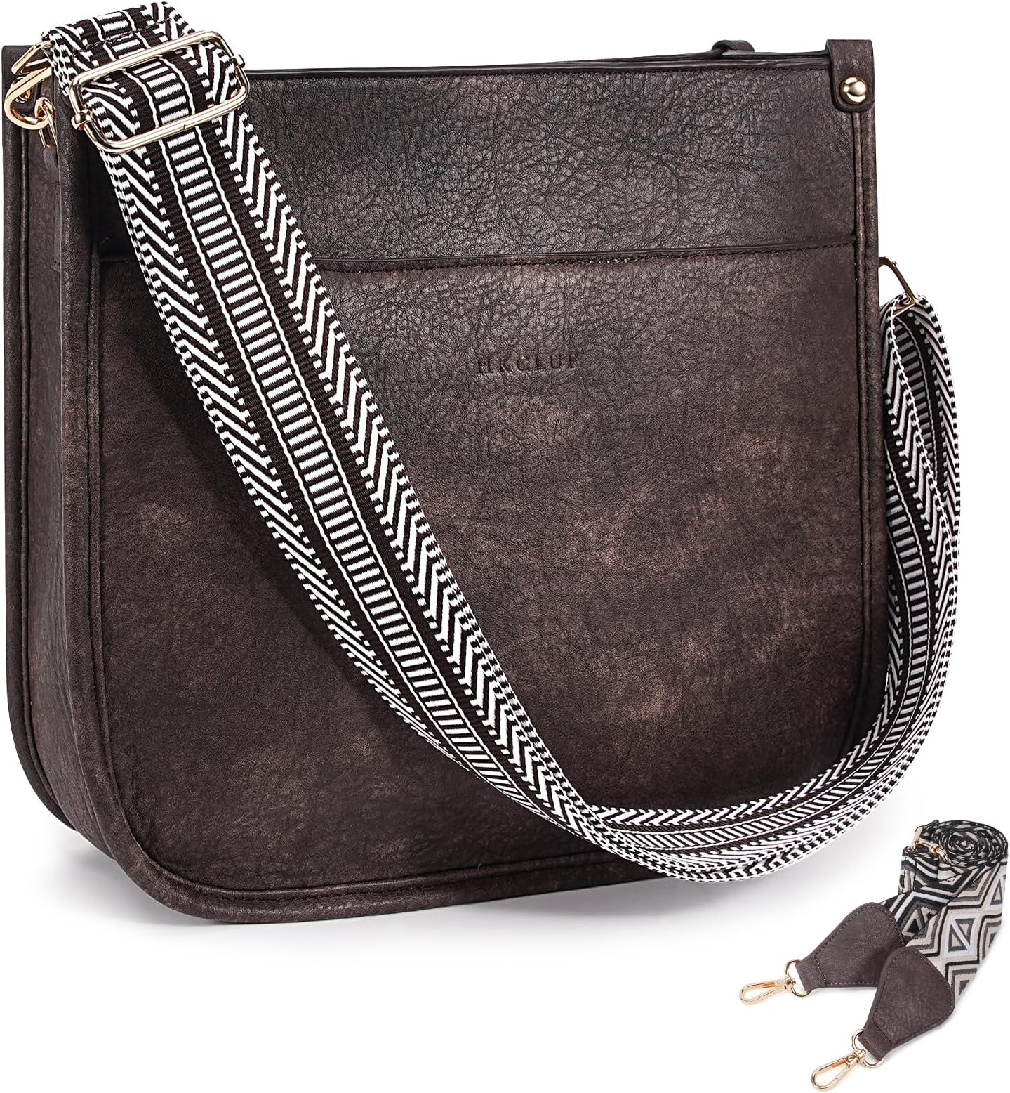 HKCLUF Crossbody Bags for Women Trendy Vegan Leather Hobo Handbags With 2PCS Adjustable Guitar Strap Shoulder Bucket Bags