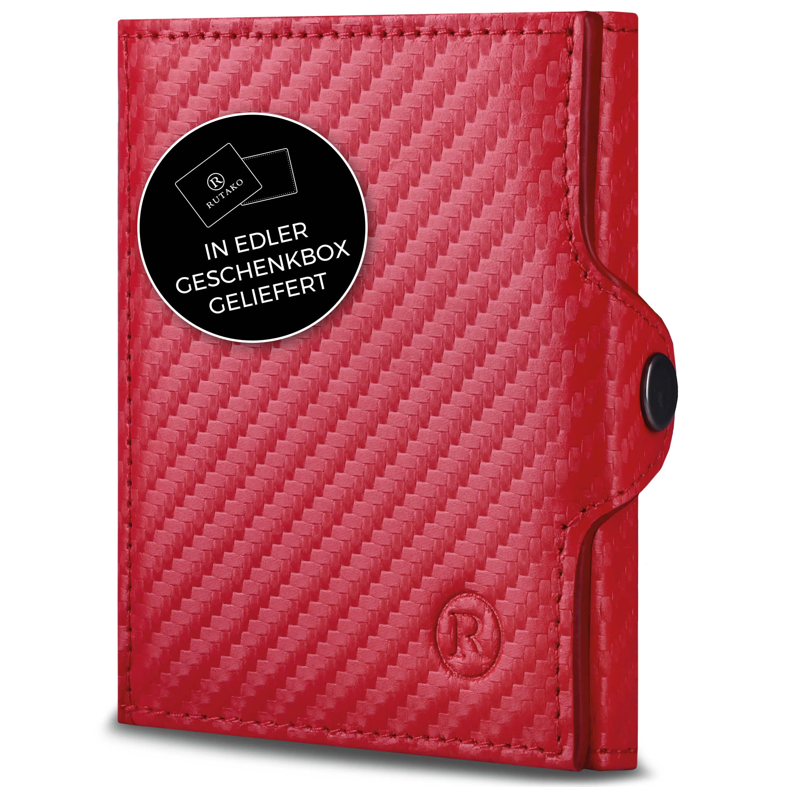 RUTAKO Slim Wallet mit Münzfach & RFID-Schutz - Kartenetui Herren & Damen - Kreditkartenetui klein - Mini Geldbörse - Portmonee Portemonnaie klein - Geldbeutel Carbon-Rot