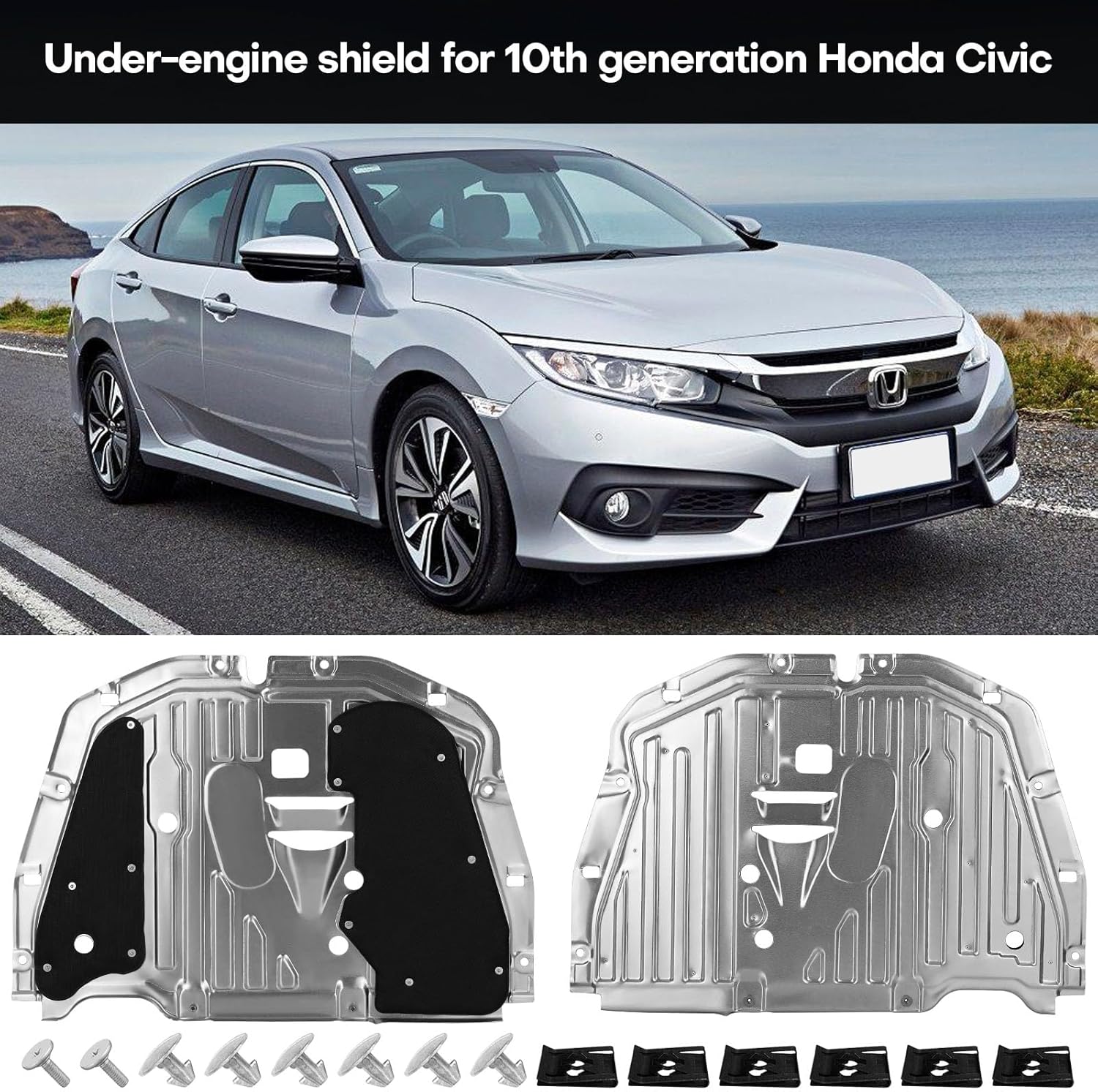 OTOEZ Engine Splash Guard Shield for Honda Civic 2016 2017 2018 2019 2020 2021 Under Car Shield Cover Board OEM 74110-TBA-A00 74112-TBA-A00 Engine Splash Shield
