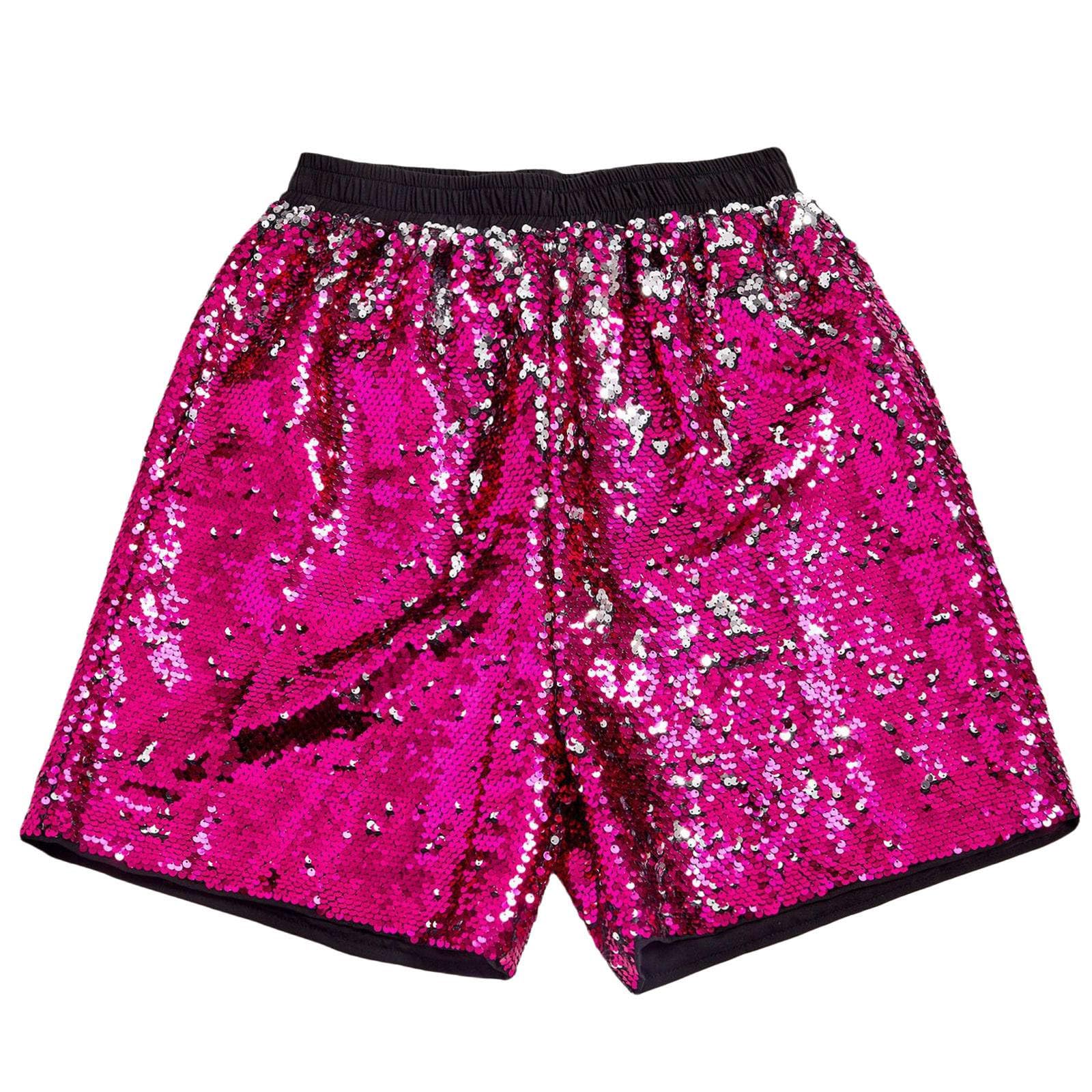 Generisch Calzoncillos tipo bóxer para hombre, con lentejuelas, brillantes, cintura elástica, holgados, para el tiempo libre, para verano, danza, carnaval, cintura alta, disfraz de carnaval, Rosa