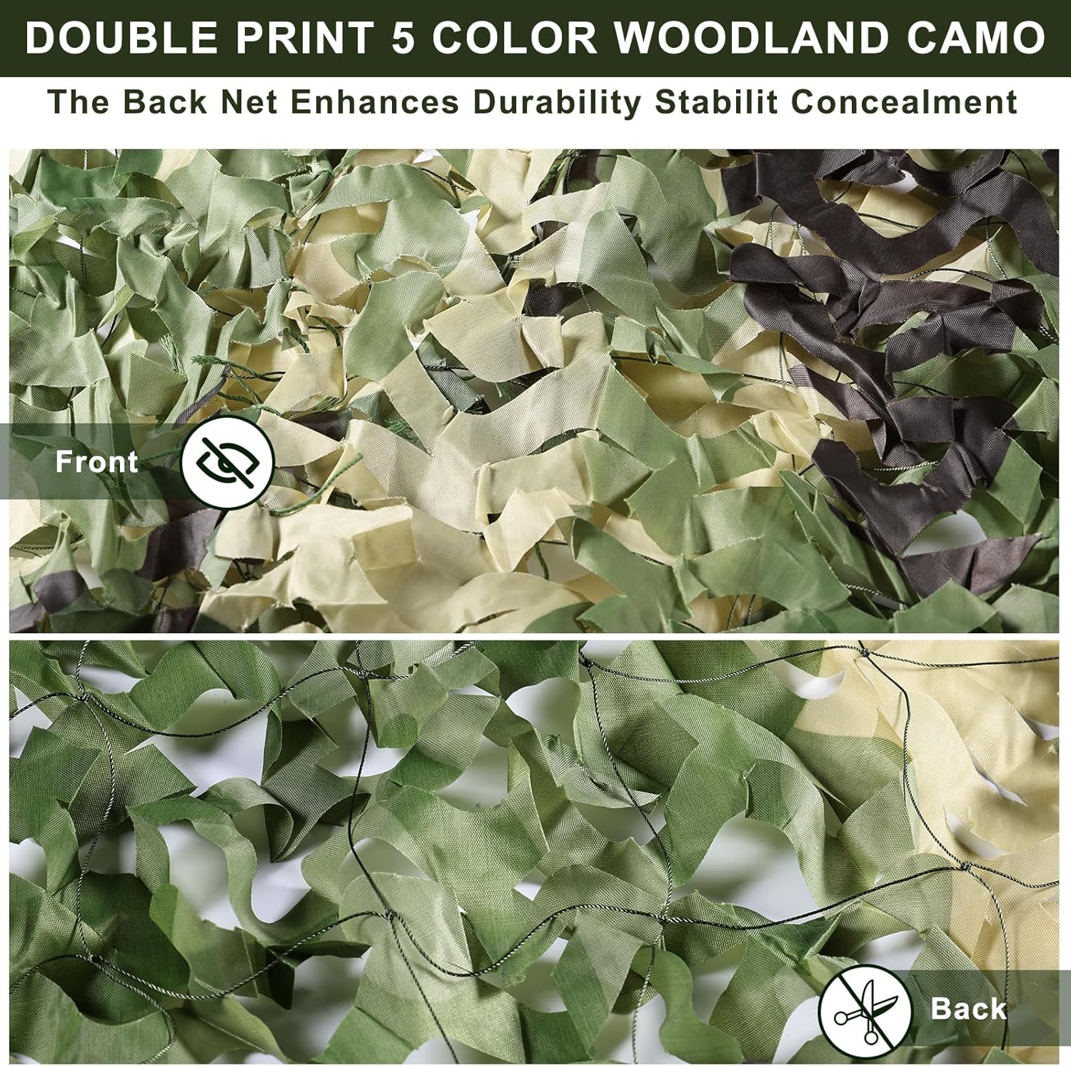 iunio Camo Netting Camouflage Netting, 10ft×10ft, 10x20ft, 20ft×20ft, Mesh Backing Oxford Fabric Camo Net Military Surplus, Hunting Blind for Deer Stand, Party Decorations, Photograph and Car Cover - Image 3