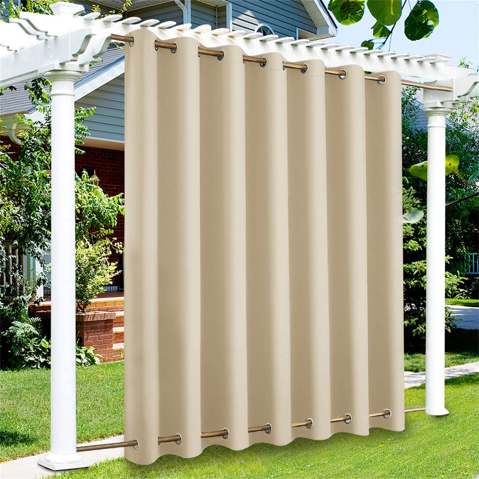 MINGPINHUIUS Curtains Waterproof with Grommet (Top and Bottom) - Garden Gazebo Patio Windproof Blackout Thermal Insulated Privacy Curtain Pergola Porch Pool (Beige, 1 Panel 100'' x 84'') (CL1)-image-1