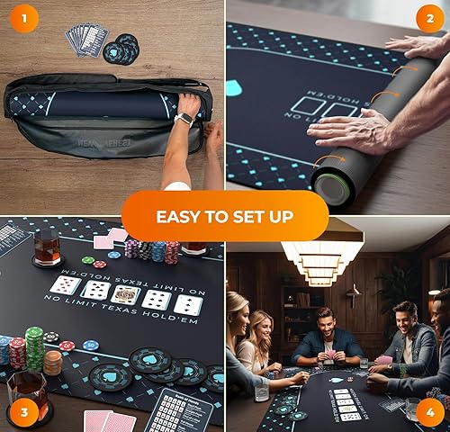 Miniatura 20 de Newverest Mesa de póquer de 70 x 35 pulgadas, tapete de póquer Texas Hold'em para noches de juego en casa de hasta 10 jugadores, blackjack, casino