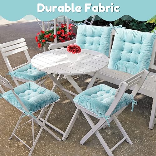 Miniatura 5 de Qunclay Juego de 8 cojines navideños para sillas de comedor de 15 x 15 pulgadas, cojines cuadrados con lazos, gruesos y suaves, para exteriores,