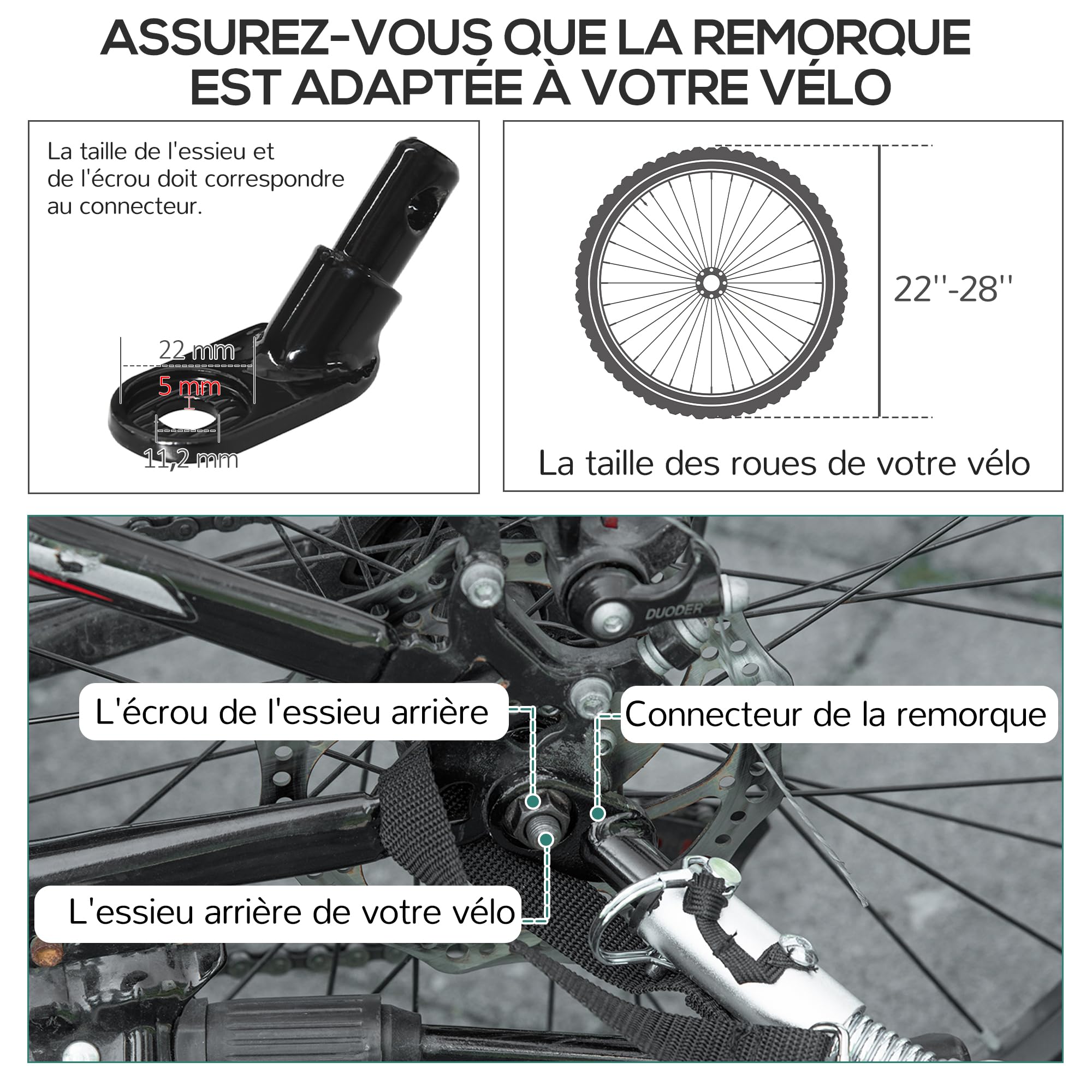 HOMCOM Remorque Pliable pour Vélo en Acier Roues 16 Pouces Charge 40 kg