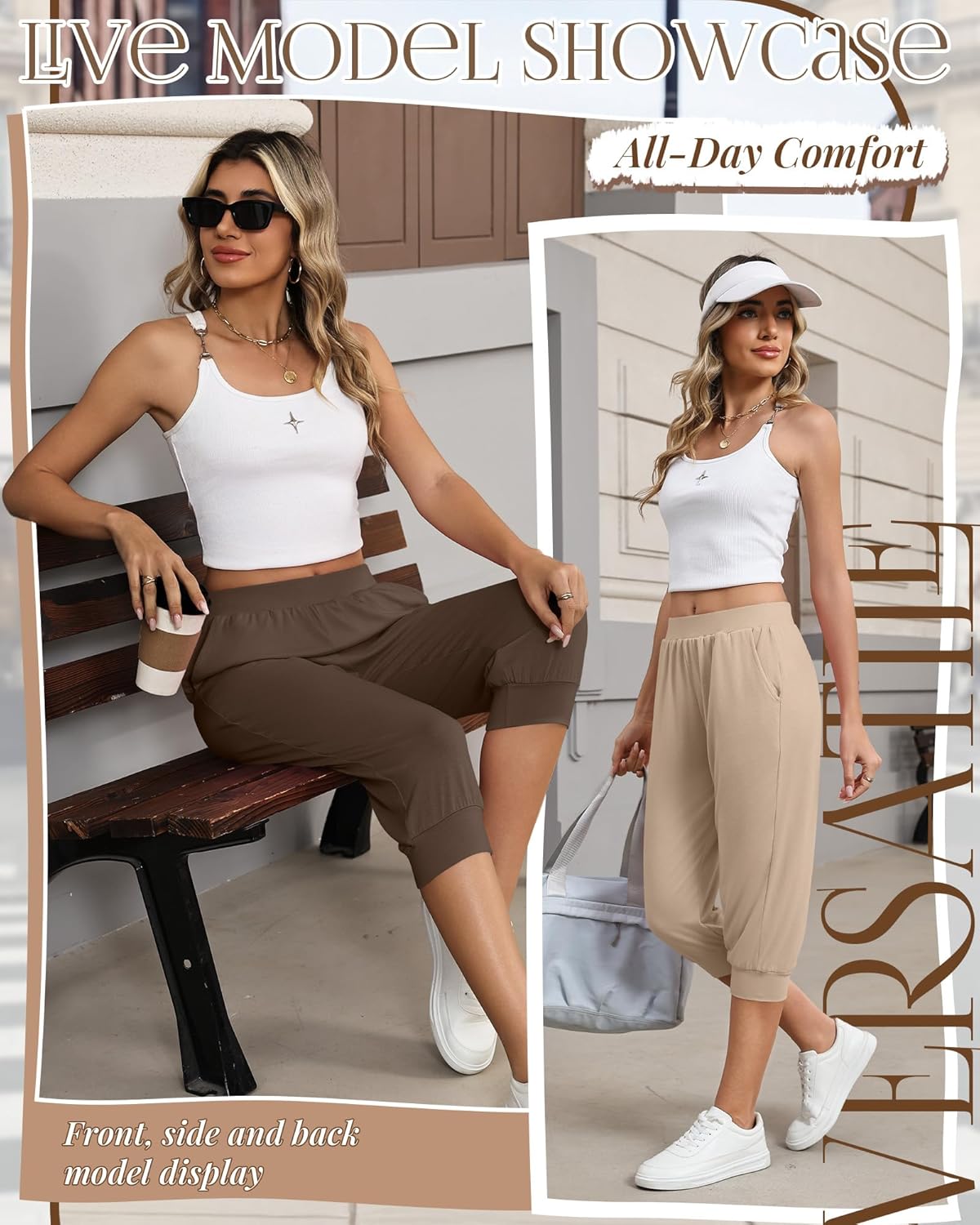 3 Pack Women's Capri Joggers High Waisted Workout Cropped Sweatpants Athletic Running Capri Pants with Pockets