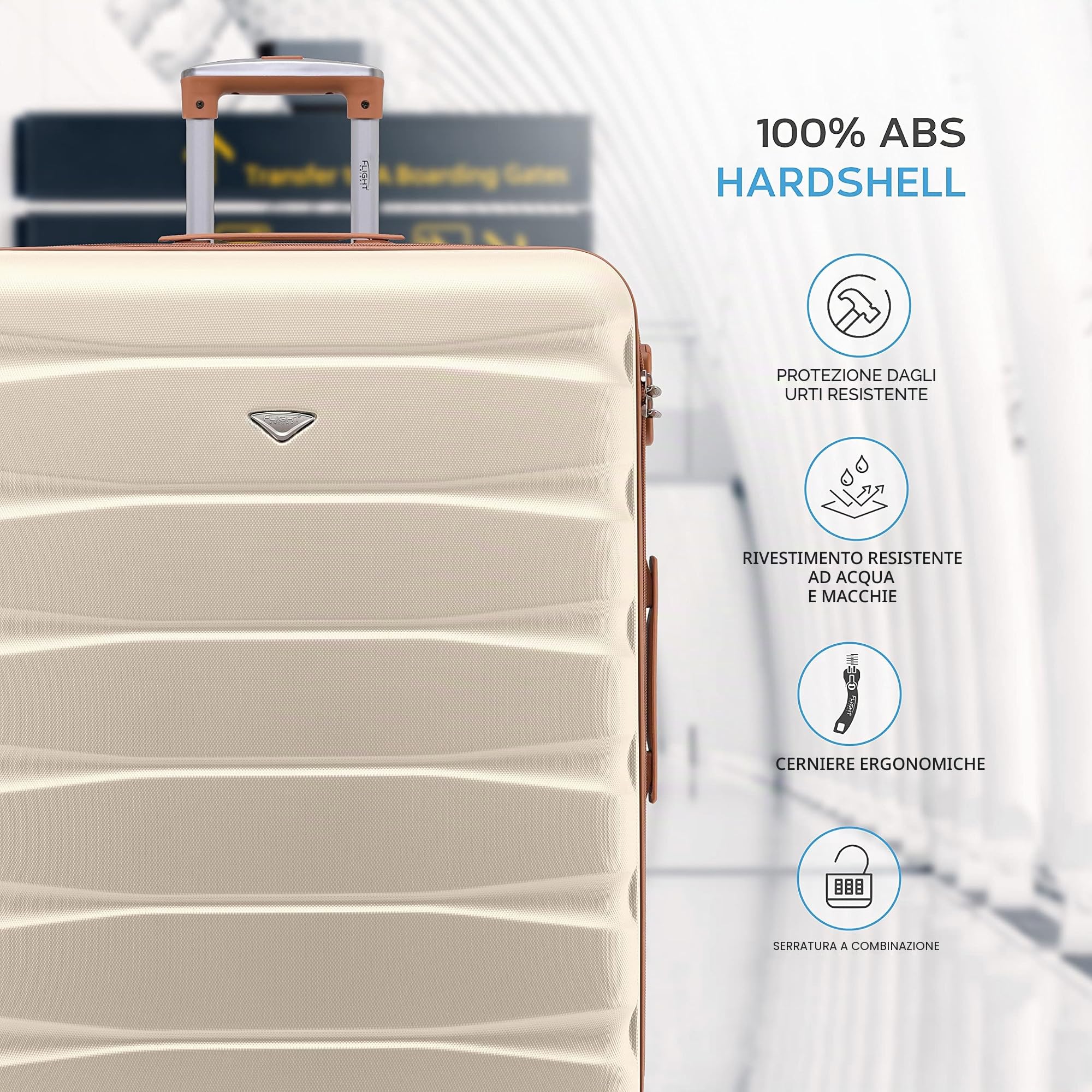 Flight Knight Valigie Rigide in ABS Leggere con 4 Ruote, da Cabina e Stiva, Approvate per oltre 100 Compagnie Aeree tra cui EasyJet, British Airways, RyanAir, Virgin Atlantic, Emirates e molte altre
