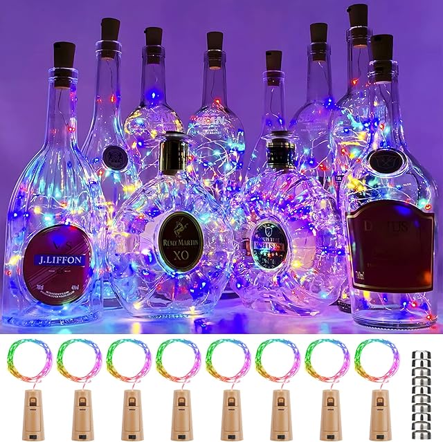 STANBOW 8 Pack Wine Bottle Lights with Cork for Wedding Table Decorations, Battery Operated LED Fairy Light, 1.5m Copper Wire, Twinkly Jar Lights for Party Christmas Centrepiece, Multi Coloured