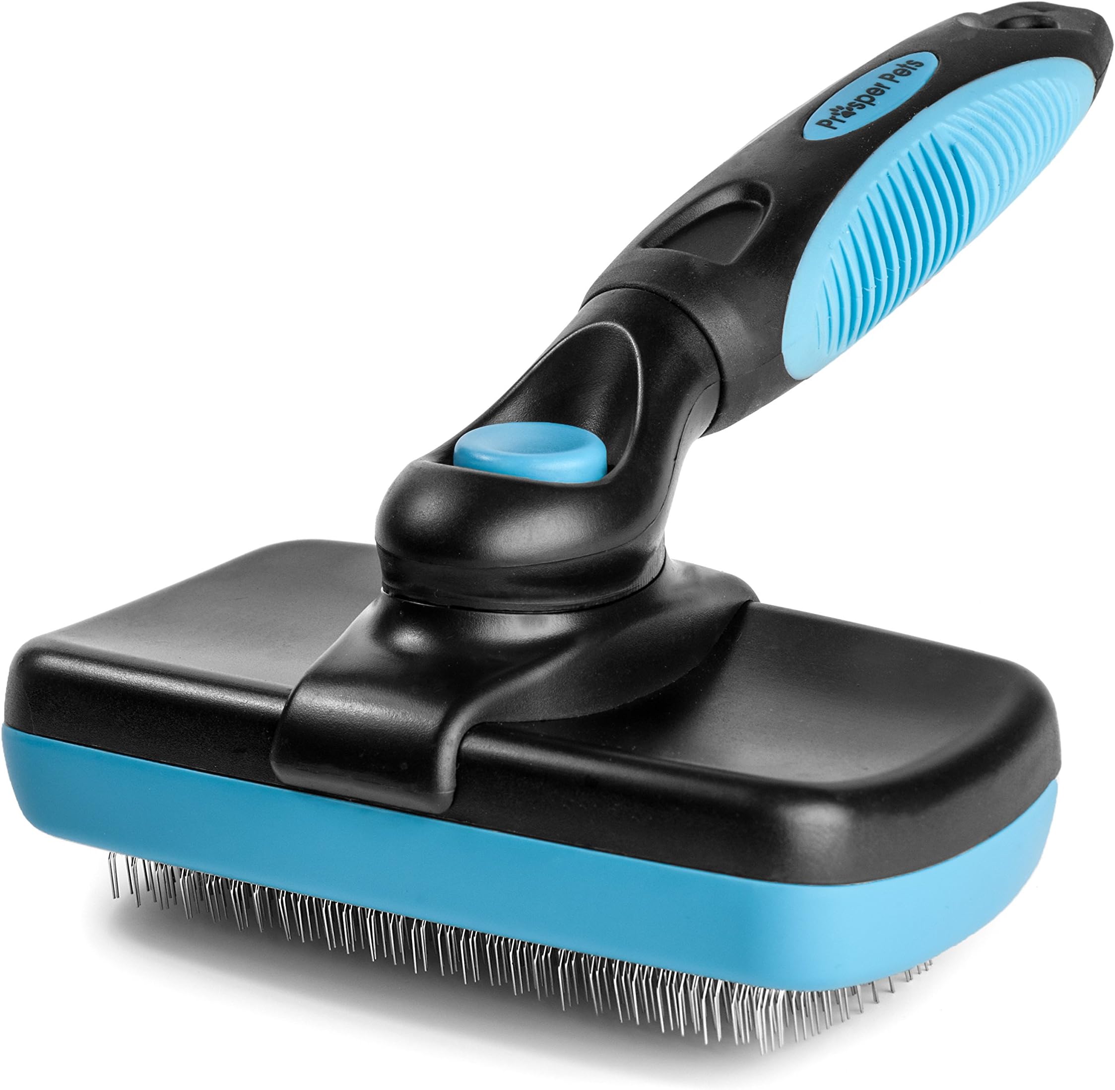 Prosper Pets Self Cleaning Slicker Brush for Dogs & Cats | Dog Brush Grooming Tool | Removes Tangles Dirt & Shedding Hair | Short Medium & Long Haired Pets | Ergonomic Groom Handle | Black & Blue