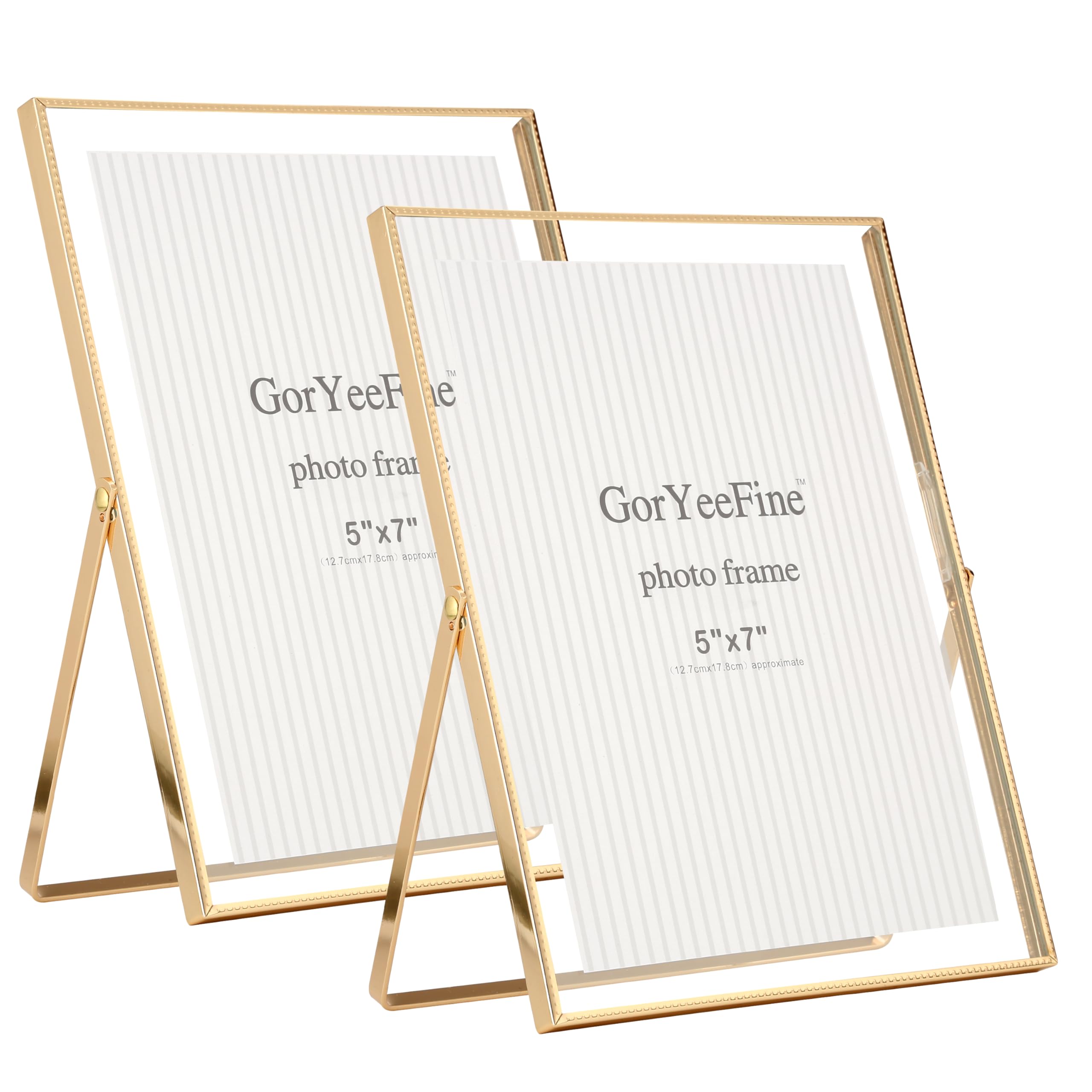 Gold 6x8'' Floating Photo Frame Set of 2,For Photo Sizes(3.5x5''4x6''& 5x7''),Simple Metal Beaded Floating Picture Frames 5x7'' Gold for Tabletop/Shelf,Classy Gift Choice for Wedding,Thanksgiving — image 1