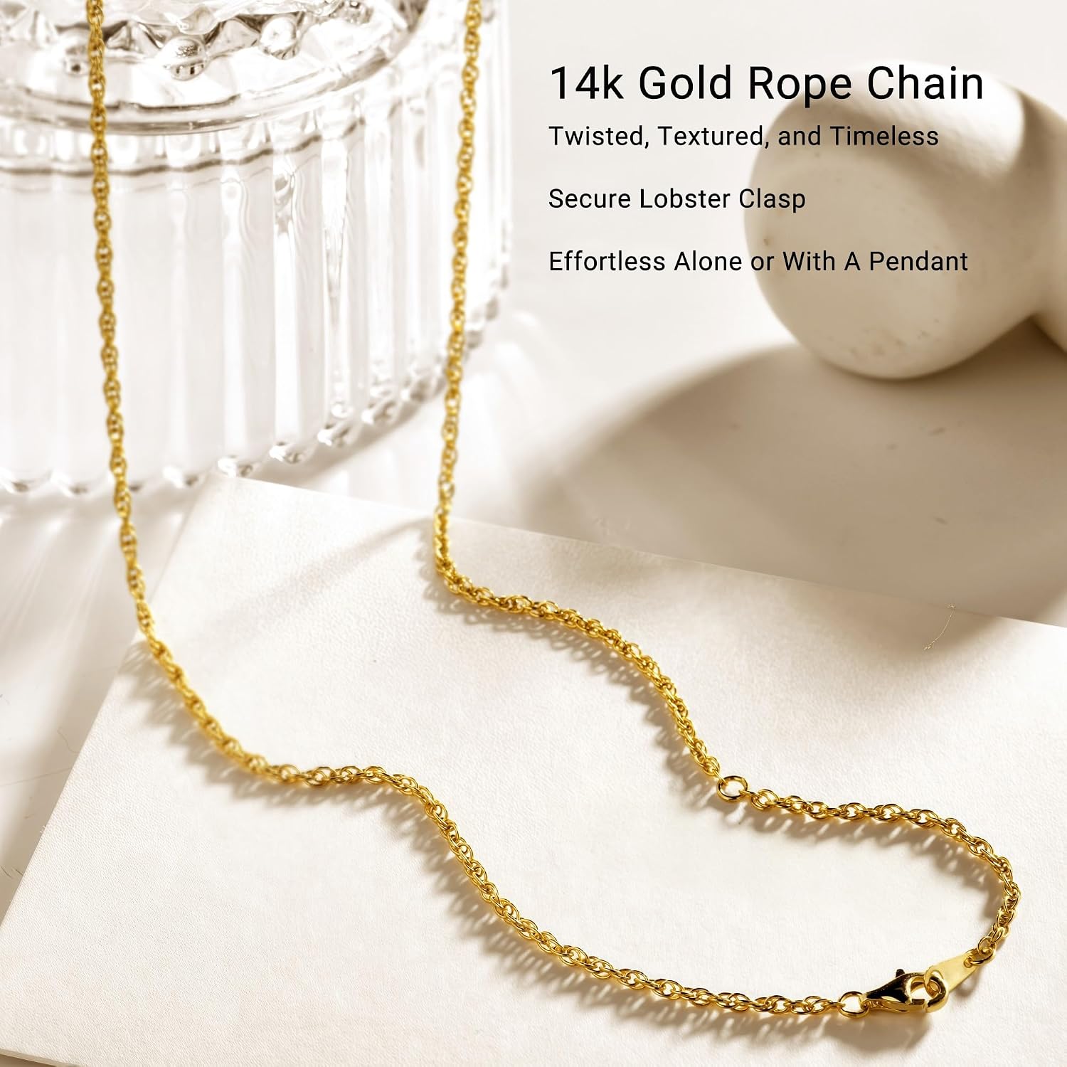 14K Gold Chain Necklace for Women, Simple 20in Gold Chain, Hypoallergenic & Durable for Everyday Wear, Ideal Festival Jewelry Gift for Girlfriend Wife or Mother,1.4mm Wheat/1.6mm Cable/1.8mm Rope