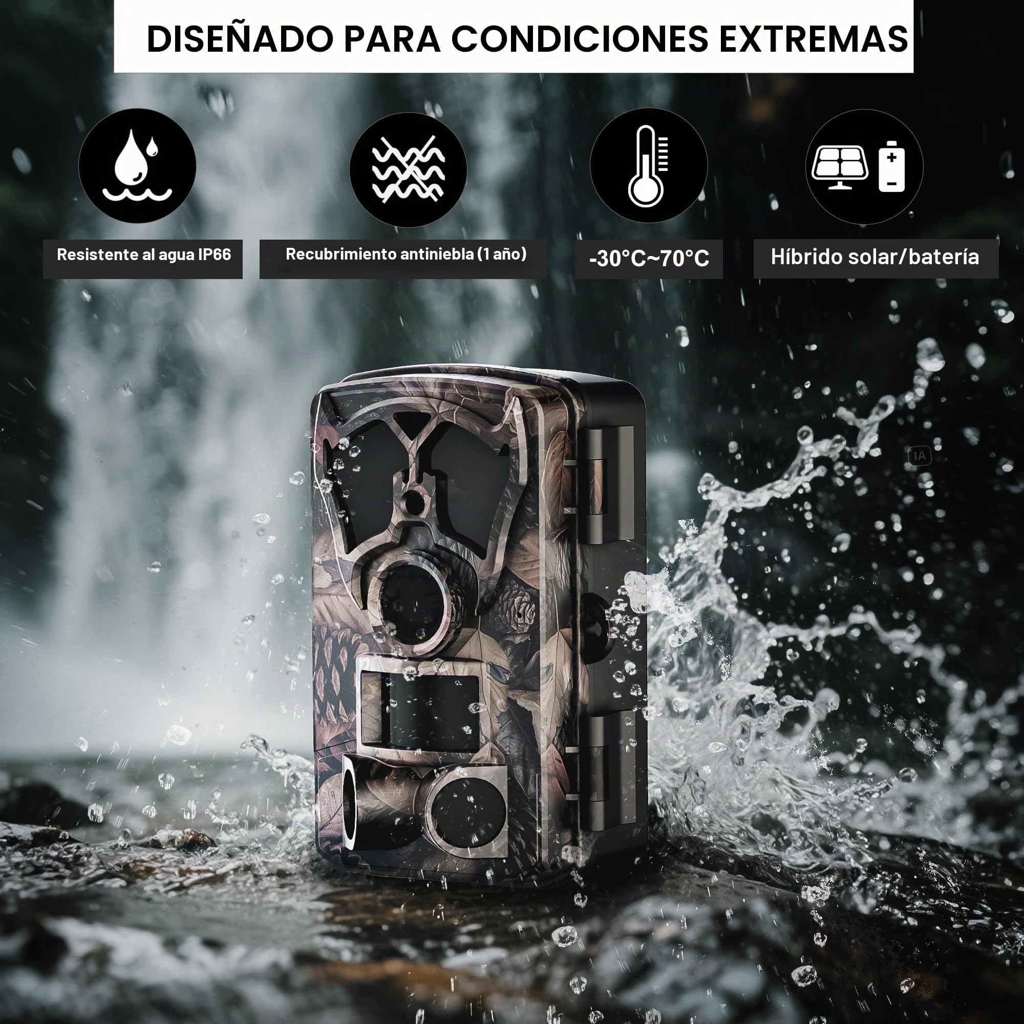 Origem Camara Fototrampeo WiFi 64MP 4K, Cámara Caza con Tarjeta SD de 64 GB,0.1s Disparo, IR Invisible 940nm, Visión Nocturna 25m IP66 Impermeable para Vigilancia Forestal