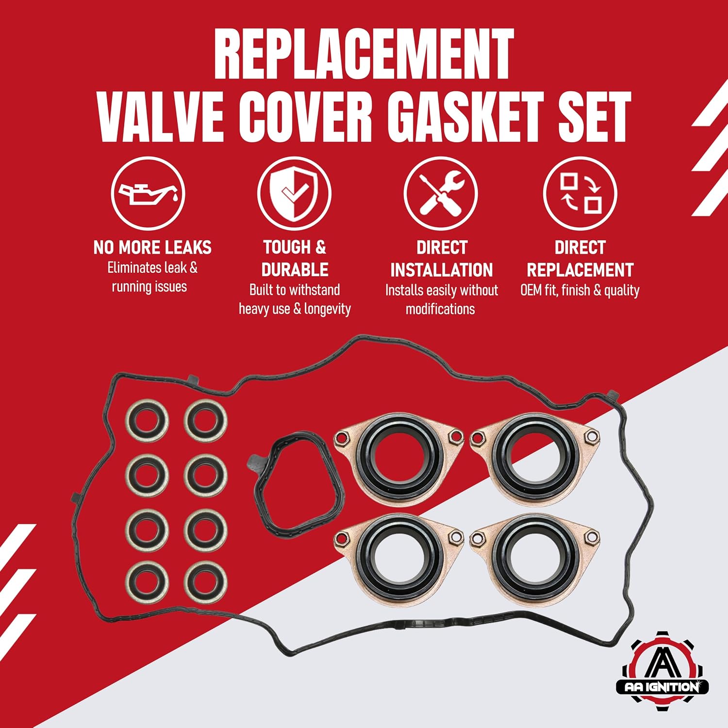 Engine Valve Cover Gasket Set Replacement by AA Ignition - Compatible with Honda Vehicles - 2013, 2014, 2015, 2016, 2017 Accord EX, EX-L, LX, LX-S, Sport 2.4L - Replaces 2030-5A2-A01, 12341-5A2-A01