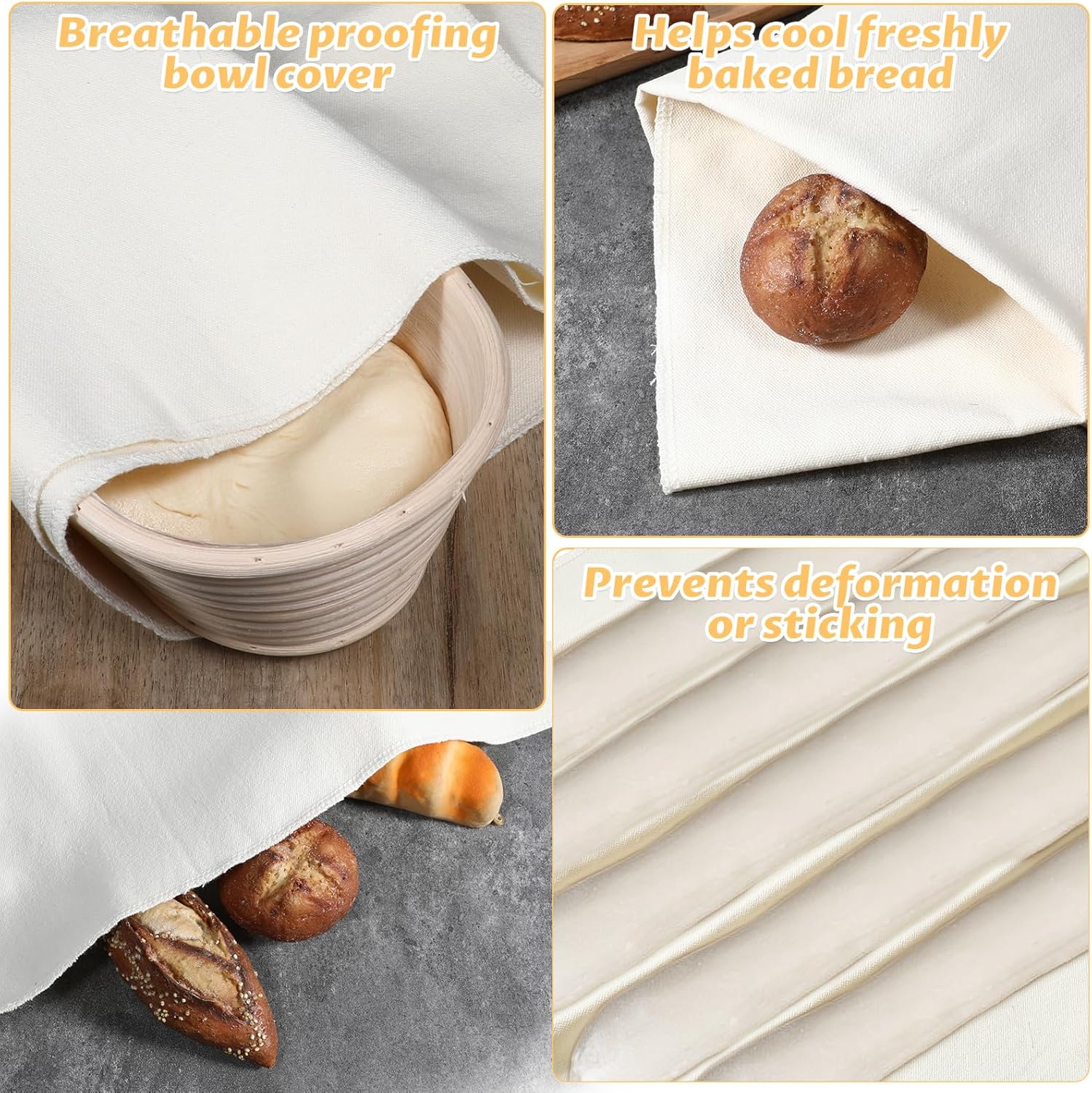 6PCS Tea Towels for Baking Sourdough 28" x 28" Proofing Cloth for Bread Baking Unbleached Flour Sack Towels Bread Proofing Cover Cloth for Dough Raising Baguettes Loaves Pastry Homemade Bread - Image 5