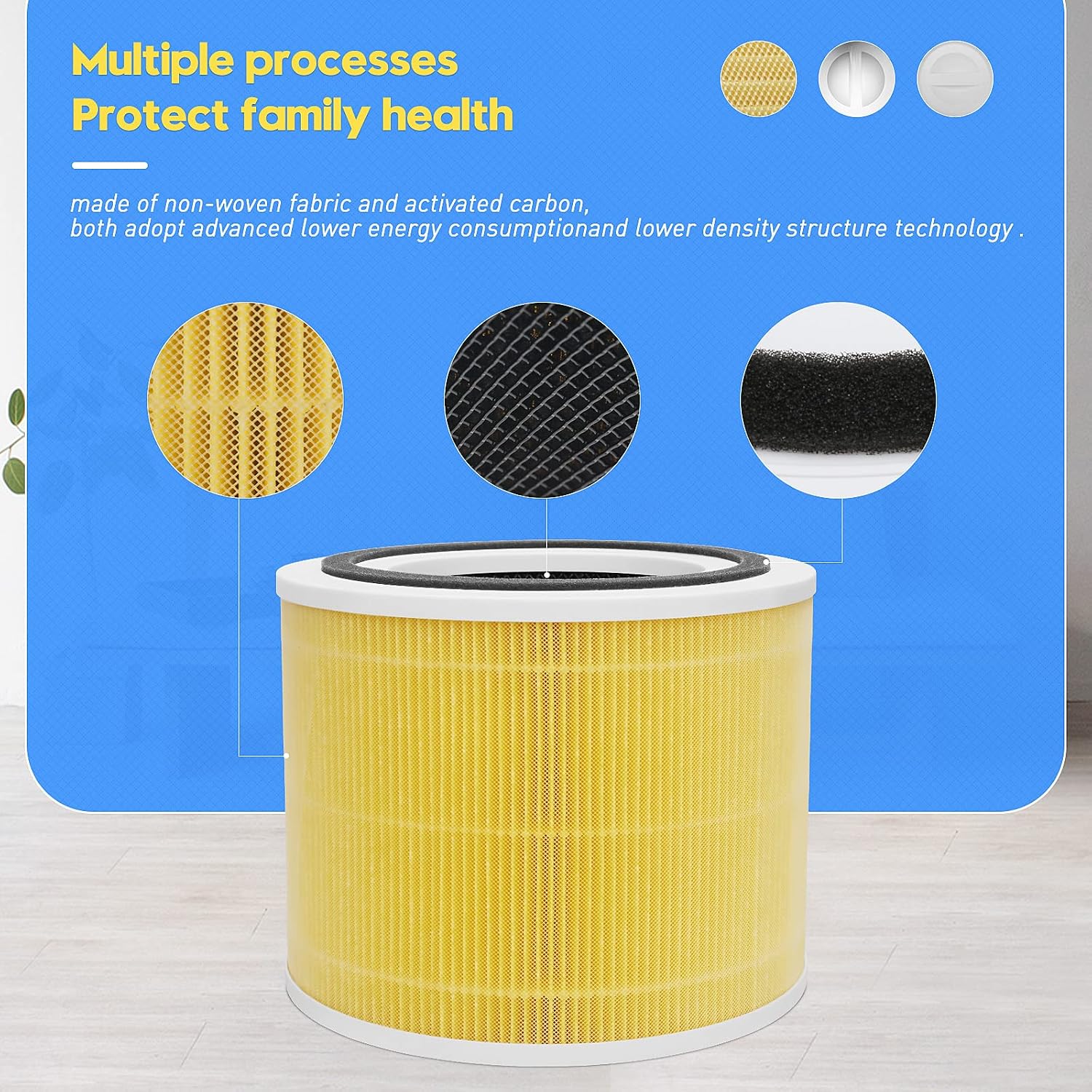 2 Pack Core 300 True HEPA Replacement Filters for LEVOIT Core 300 and Core 300S Vortex Air Air Purifier, 3-in-1 H13 Grade True HEPA Filter Replacement, Compare to Part No. Core 300-RF (Yellow)