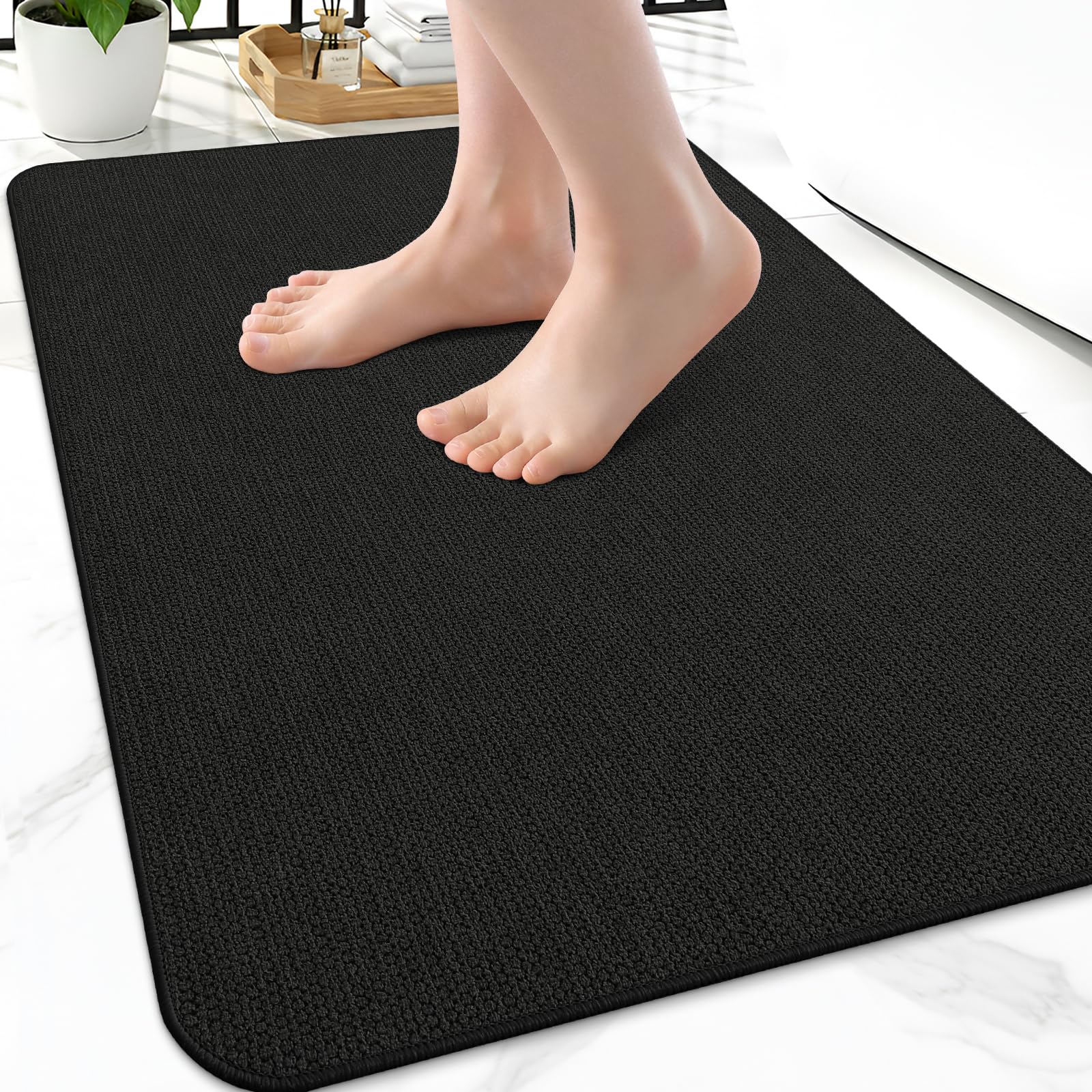 Smiry Ultra Thin Bath Mat 24X16, Non Slip Rubber Washable Bathroom Rugs