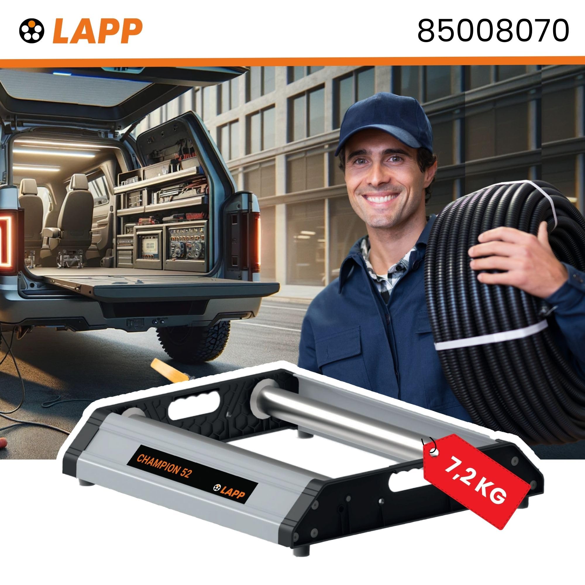 Champion 52 85008070 Lapp 1 St. (85008070) | Dévidoir en aluminium robuste pour atelier et chantier, charge 200 kg, 3 positions de réglage, pieds en caoutchouc