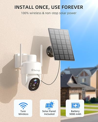 Miniatura 2 de Cámaras de seguridad solares inalámbricas para exteriores, cámaras WiFi 2K para seguridad del hogar, cámara de vigilancia PTZ de 360 con PIR, visión