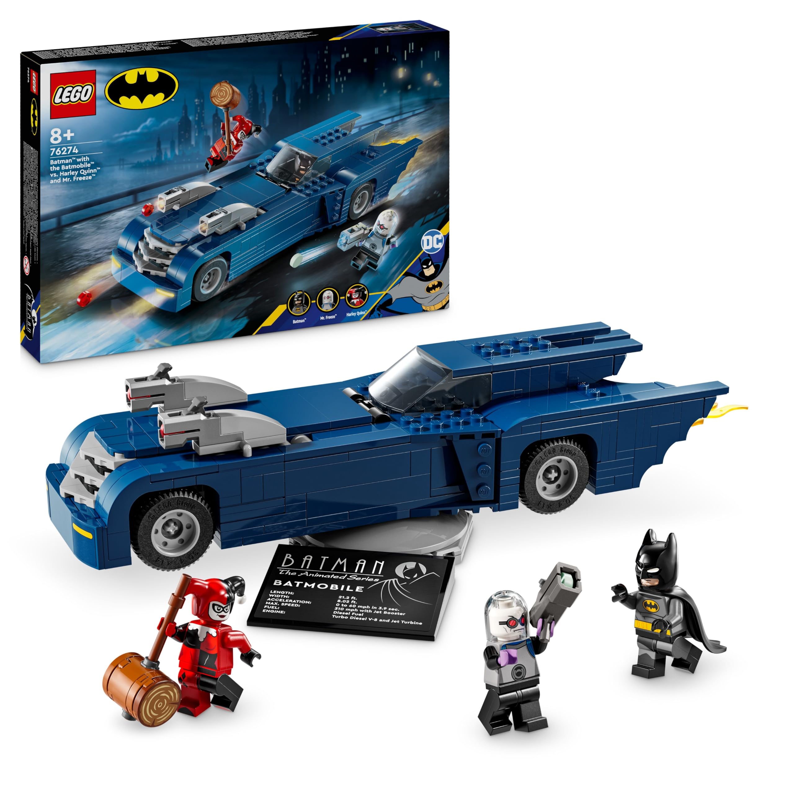 LEGO DC Batman with the Batmobile vs. Harley Quinn & Mr. Freeze, Car Toy, Super-Hero Vehicle Set, with 3 Minifigures, Birthday Gift for 8 Plus Year Old Boys and Girls 76274LEGO DC Batman with the Batmobile vs. Harley Quin…