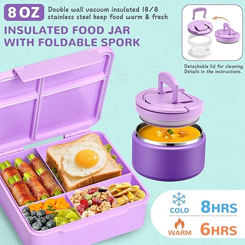 Miniatura 3 de MAXSO Bento - Juego de lonchera con termo de sopa de 8 onzas, contenedor de comida caliente a prueba de fugas para niños con taza de salsa, bolsa de
