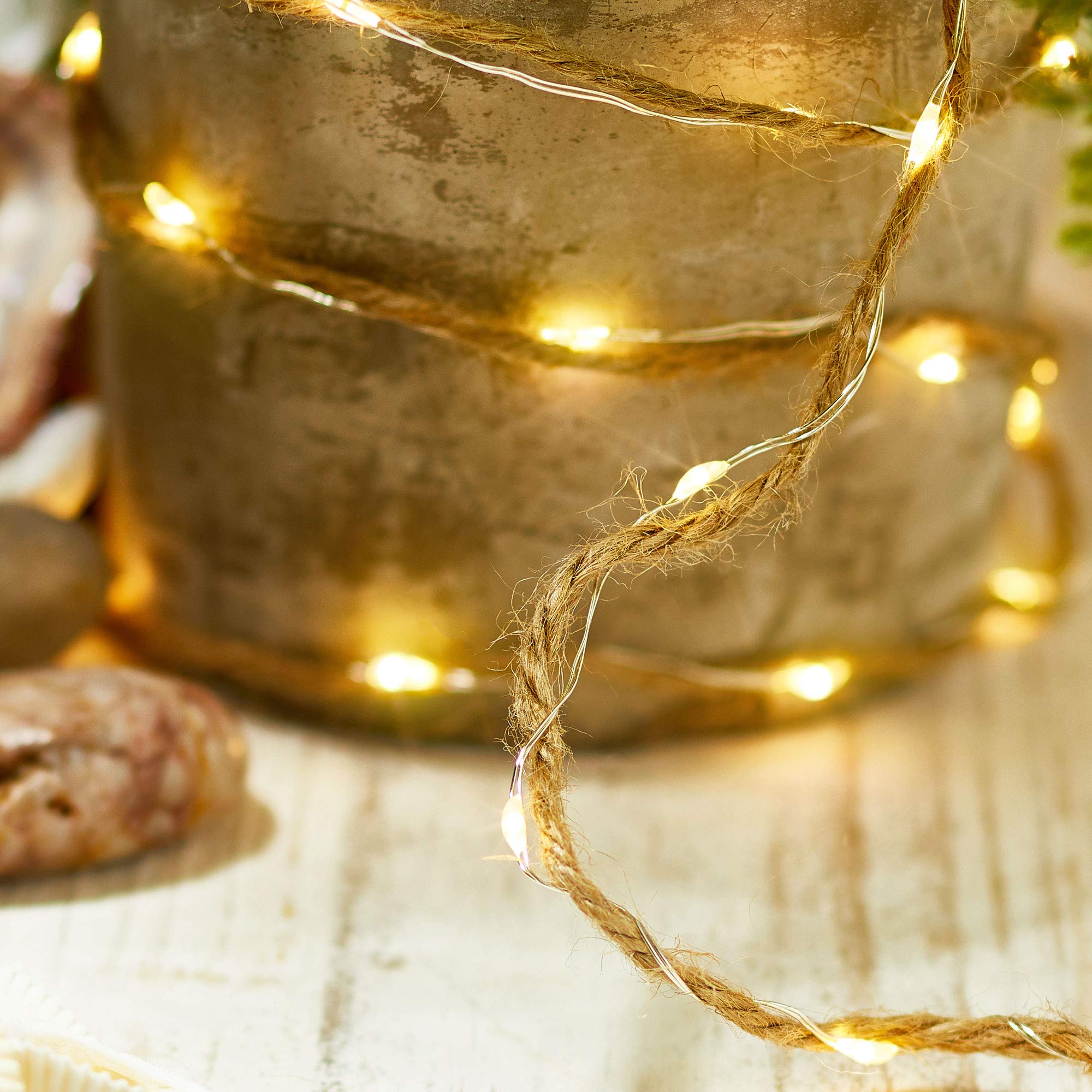 Guirlande Lumineuse Led Micro Fil Sur Corde De Jute | Blanc