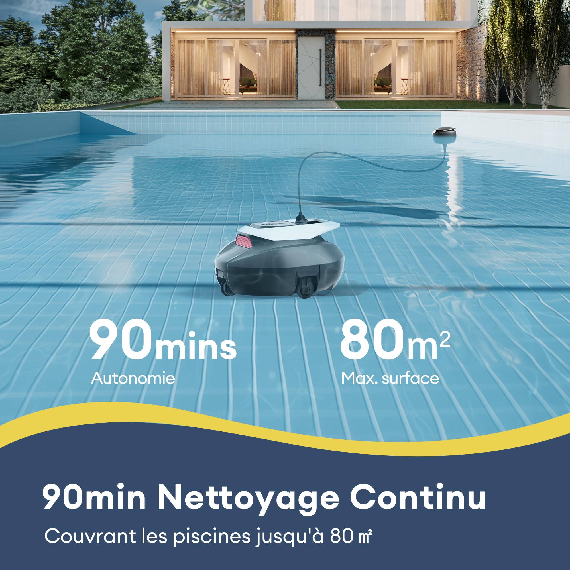 Ultenic Robot Piscine sans Fil, Conception de Récupération sans Crochet, Aspirateur Piscine Automatique Auto Stationnement, Moteurs Doubles, Convient à Une Large Gamme de Piscines