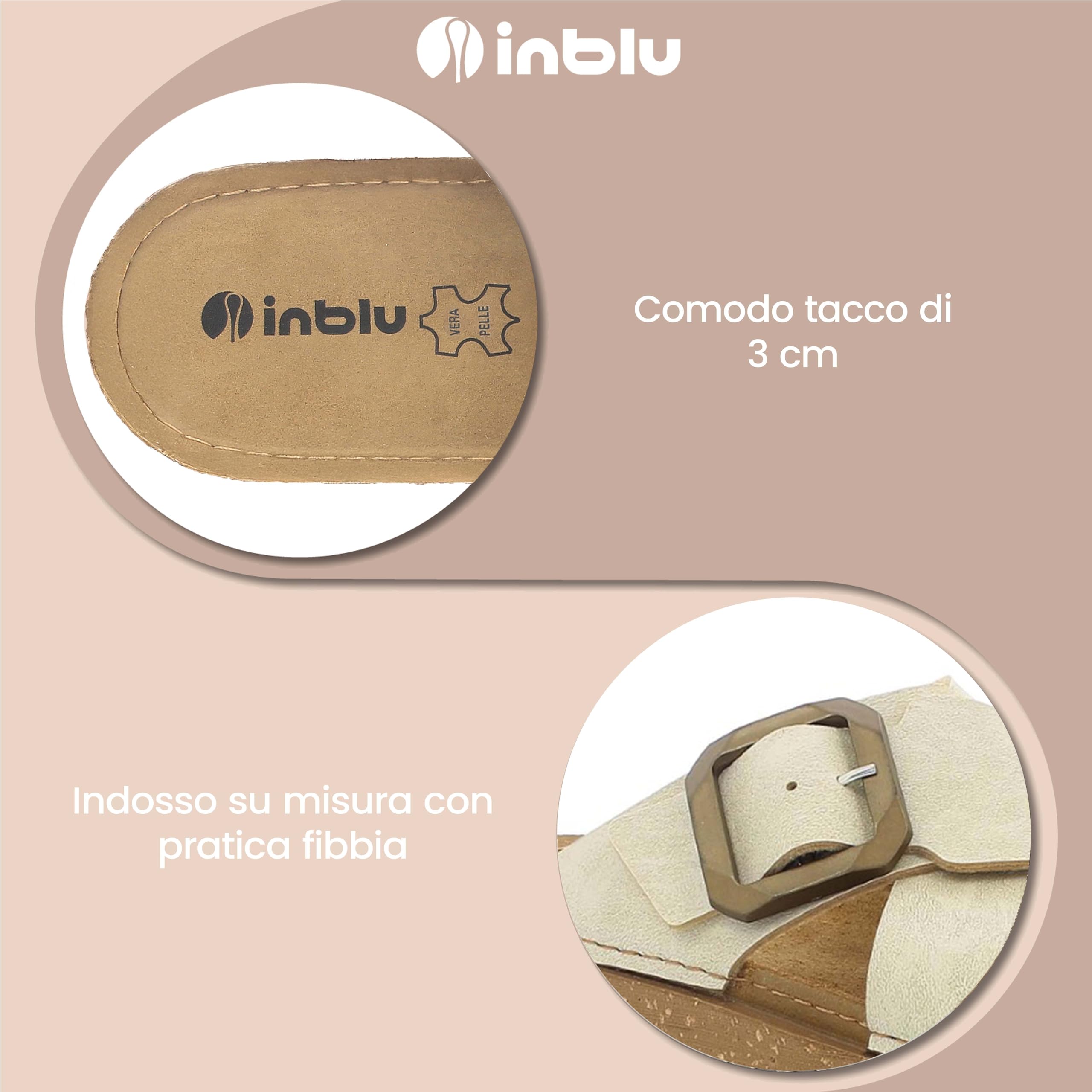 inblu Ciabatte Donna Doppio Incrocio E Fibbia Regolabile, Plantare In Pelle Sandali a ciabattaDonna
