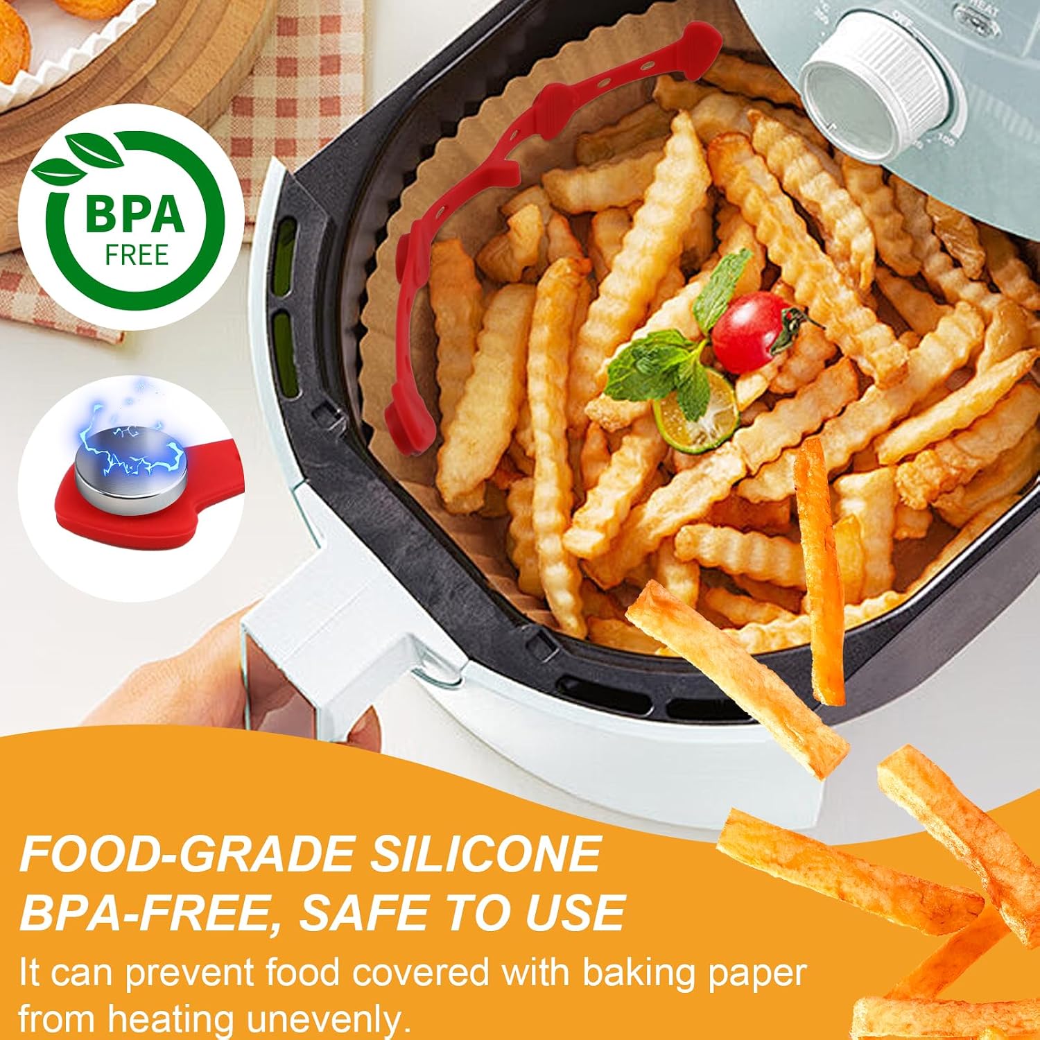 Airfryer Magnets for Baking Paper - Pack of 6 Silicone Magnet for Hot Air Fryer, Heat Resistant Silicone Magnets Airfryer for Fixing Baking Paper, Air Fryer Accessories for Ninja, Philips, Cosori (Red image 5