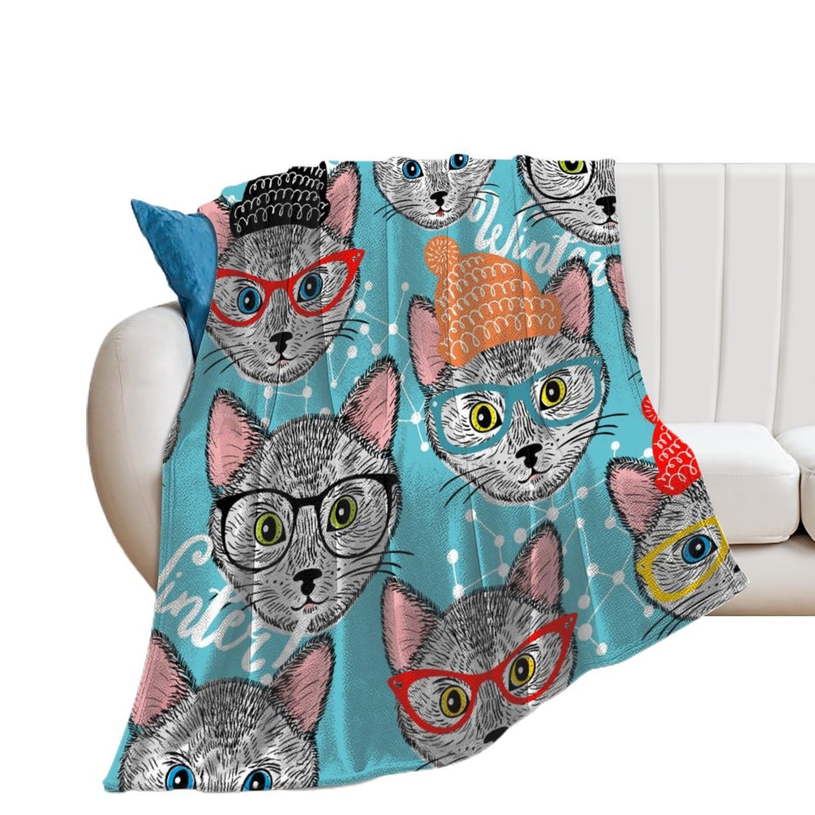 Couverture polaire cartoon cat plaid de canapé et lit de chambre