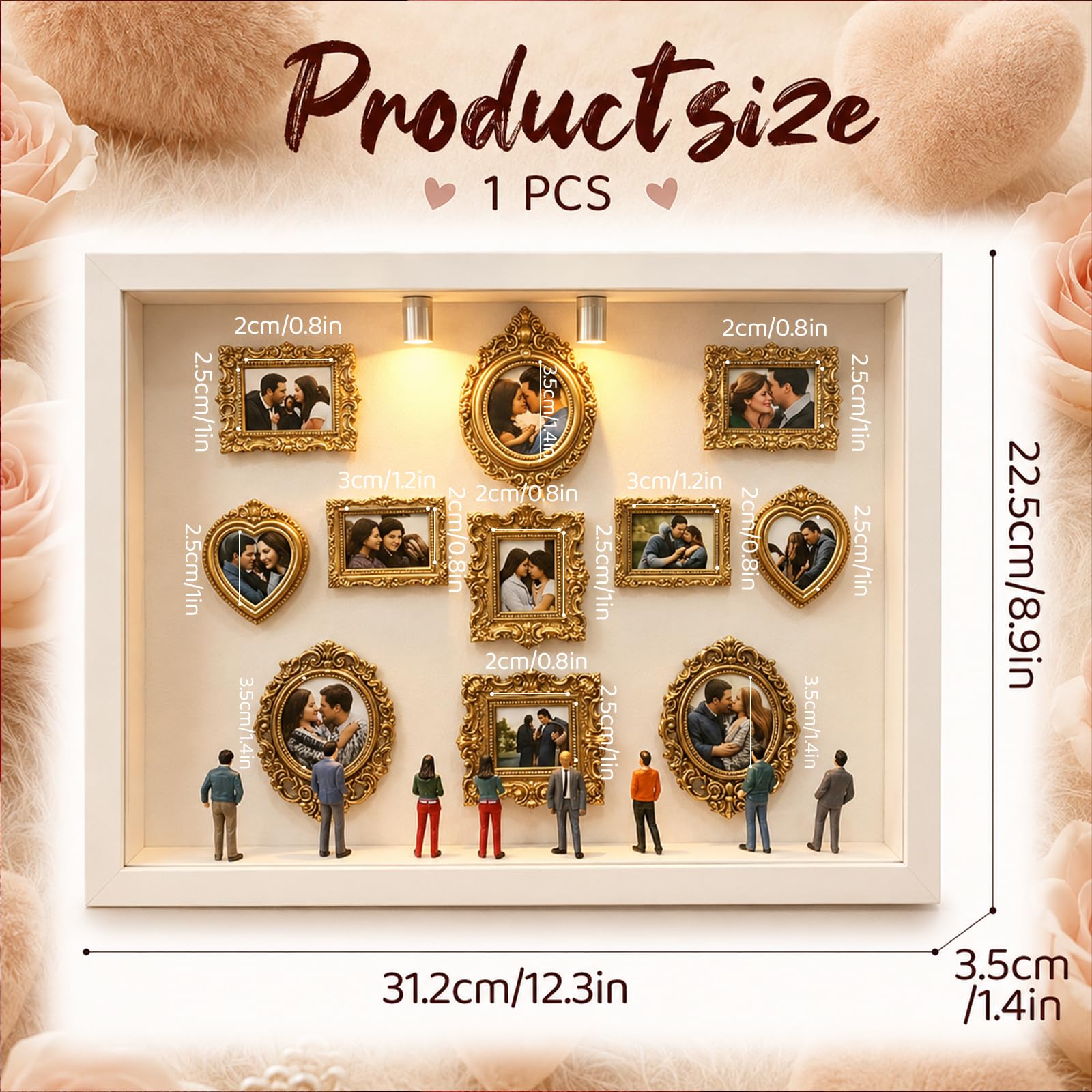 DIY Mini Museum, Micro Museo con 11 Mini Cornici Museo Dorate | Scatola Portaoggetti con Figure in Miniatura, Regalo per San Valentino, Matrimonio e Anniversario