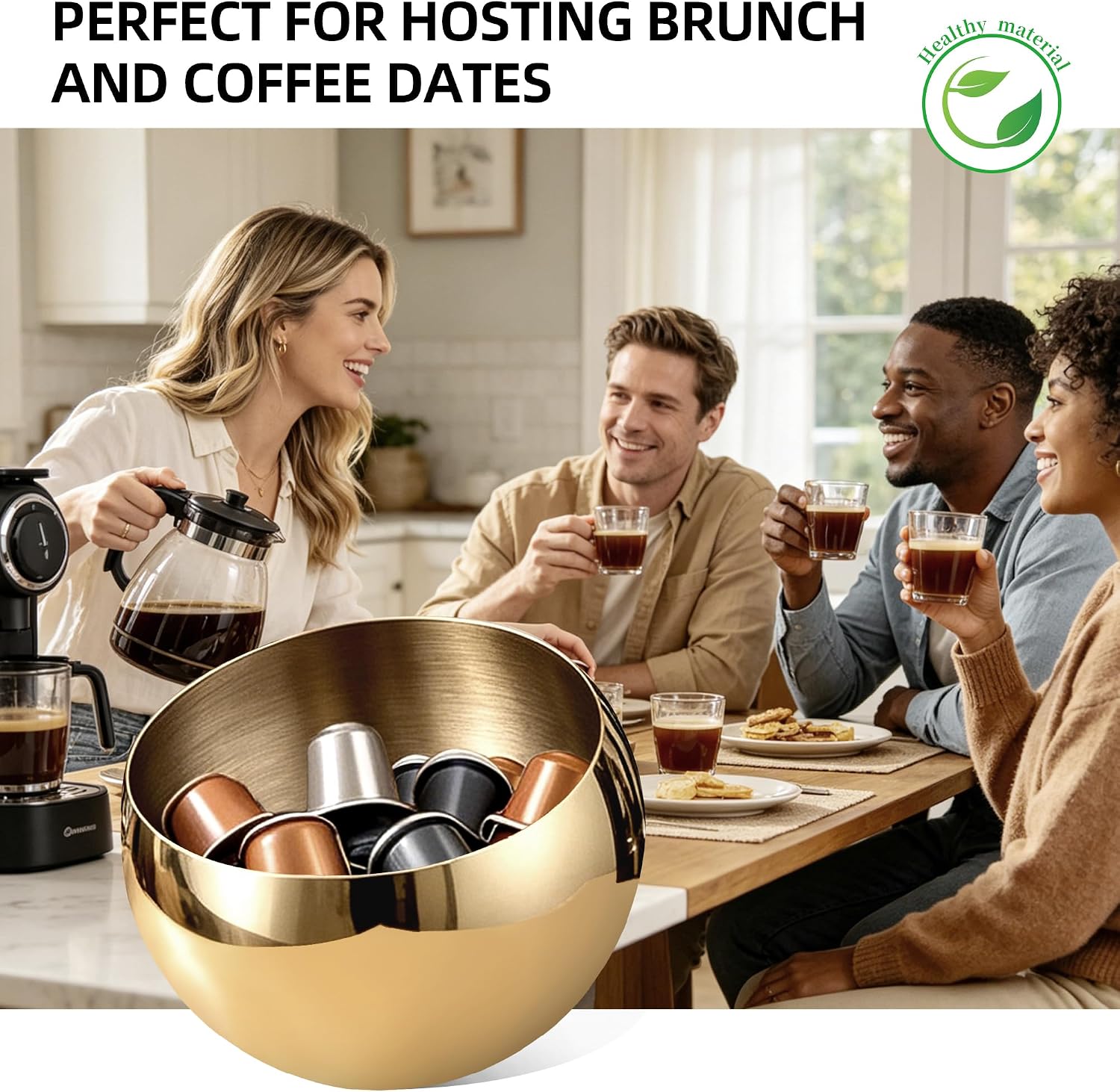 Coffee Pod Holder, Stainless Steel Coffee Pod Basket | Multi-Function Coffee Pods Holder for Countertop, Coffee Creamer Holder, Coffee Bar Storage for Kitchen Breakroom (Gold, M)