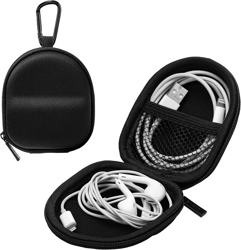 Ginsco 2026 Hard Shell Earbuds Case for Wired/Wireless Earphone, Portable Travel Tech Cable Cord Organizer, Backpack-Style Storage Pouch with Carabiner for Apple EarPods