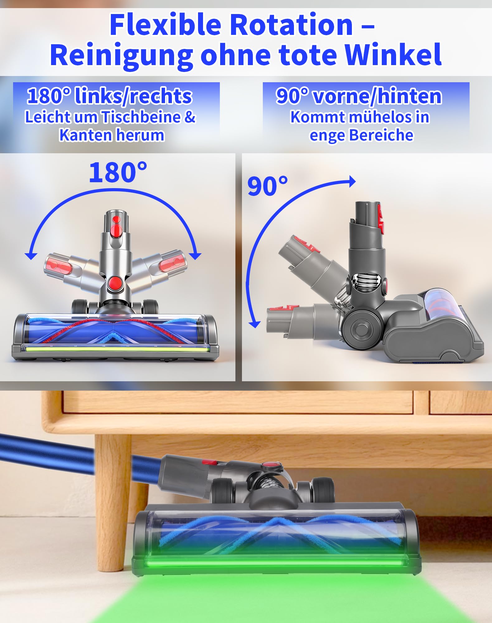 Bürste für Dyson V12 Detect Slim & V10 Digital Slim, Anti-Tangle Bodenbürste mit grünem LED-Licht, Ersatzteil Direktantrieb Reiniger Kopf Turbine Bodendüse für Hartboden & Teppich