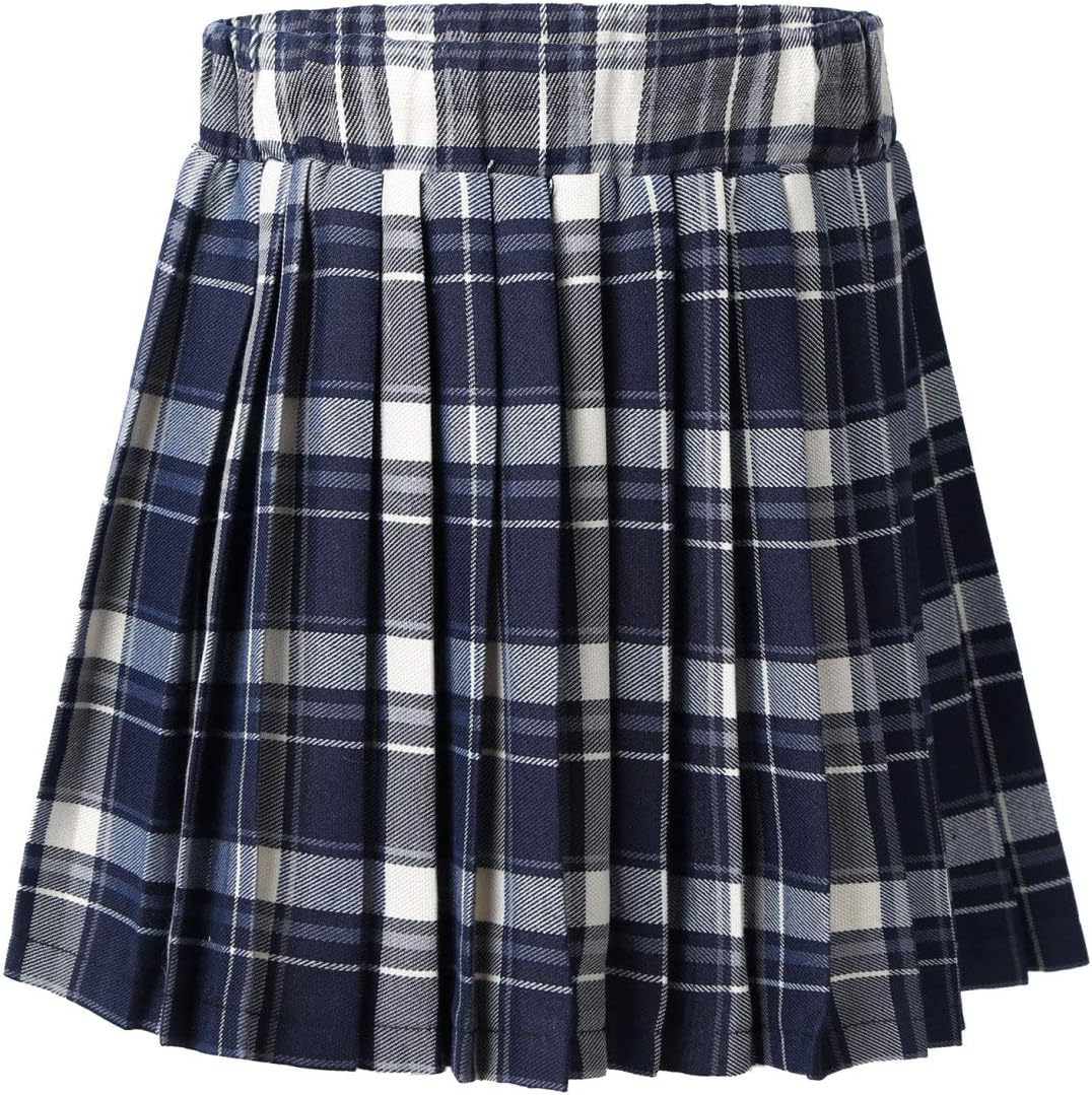 Freebily Kids Girls Janpan Style High Waisted Pleated Plaid Cosplay Costumes Cotton Skirts for Girls A-Line School Uniform