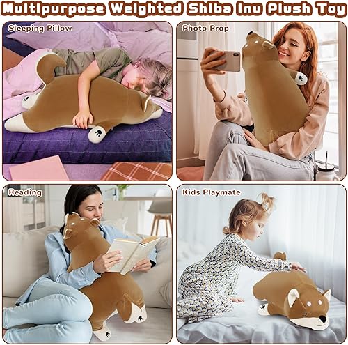 Miniatura 6 de Peluche Shiba Inu de 22 pulgadas con peso de 3.3 libras, animal de peluche Corgi grande, peluche gigante de Corgi, almohada de felpa para abrazar,