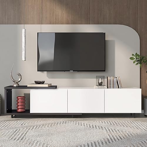 Bellemave TV Stand with Drawers and Open Shelf UV High Gloss Entertainment Center with wear-Resistant Tabletop Wood TV Console Table for 80+ inch