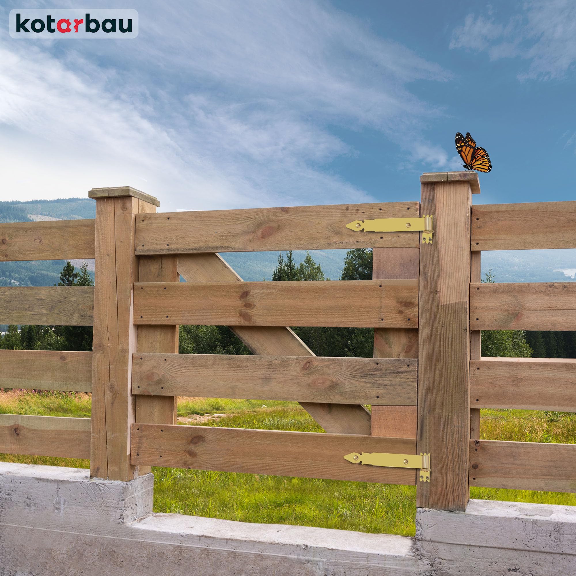 KOTARBAU® Lot de 2 charnières de portail avec gonds - 300 mm - Ferrure de porte - En acier inoxydable - Galvanisé - Jaune