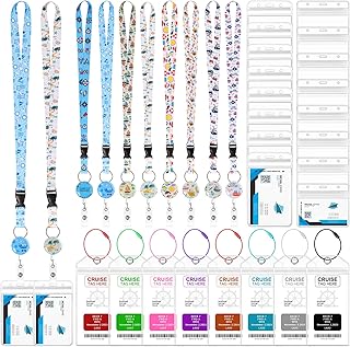 8 Pack Cruise Lanyard for Ship Cards with Cruise Luggage Tag Holders, Retractable Badge Reel for ID Cards, Cruise Ship Essentials Suitable for All Carnival Cruises Ticket KeyCards Luggage Tag