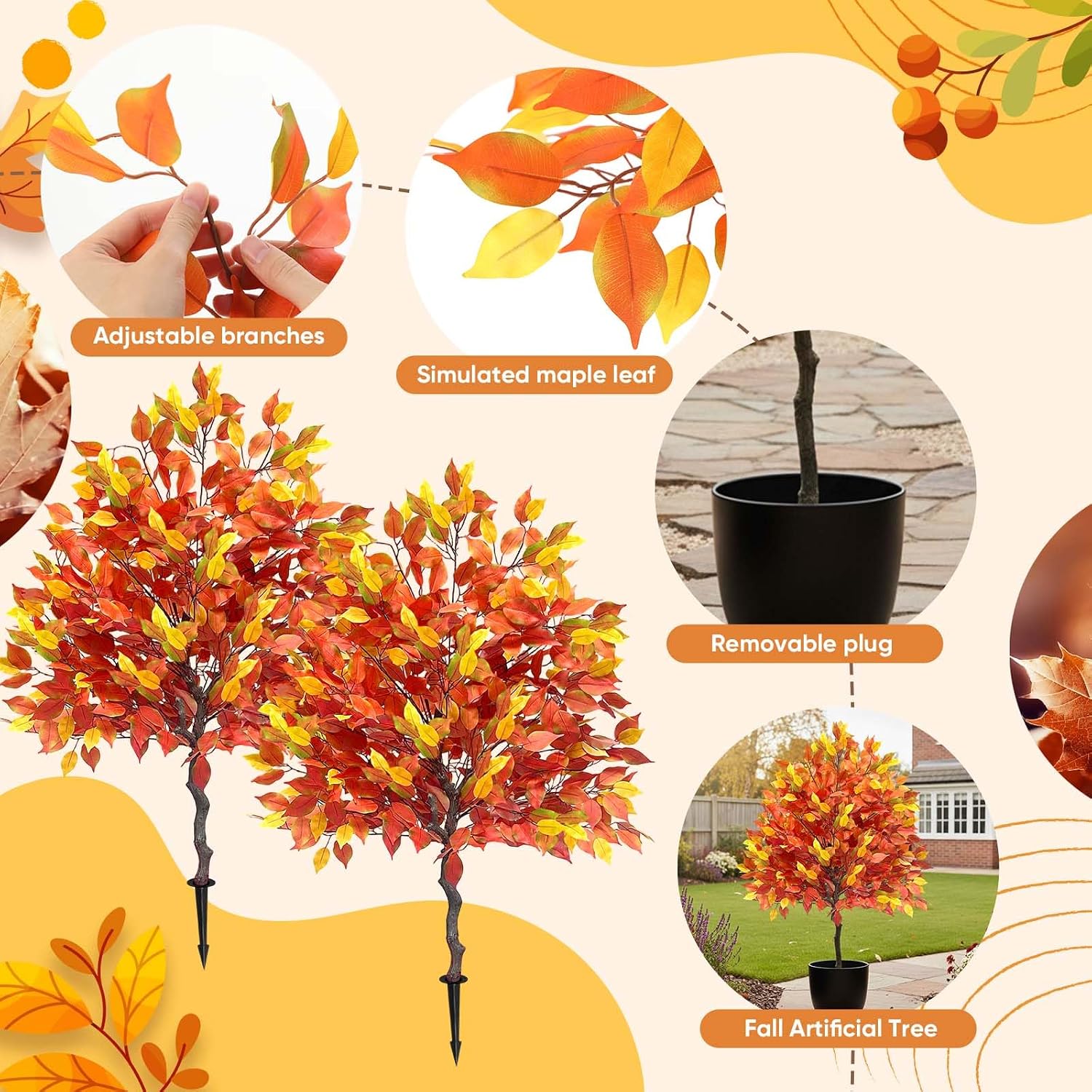 Thiccywoov 2 Pack 4ft Faux Fall Trees Topiary with Spikes for Outdoor