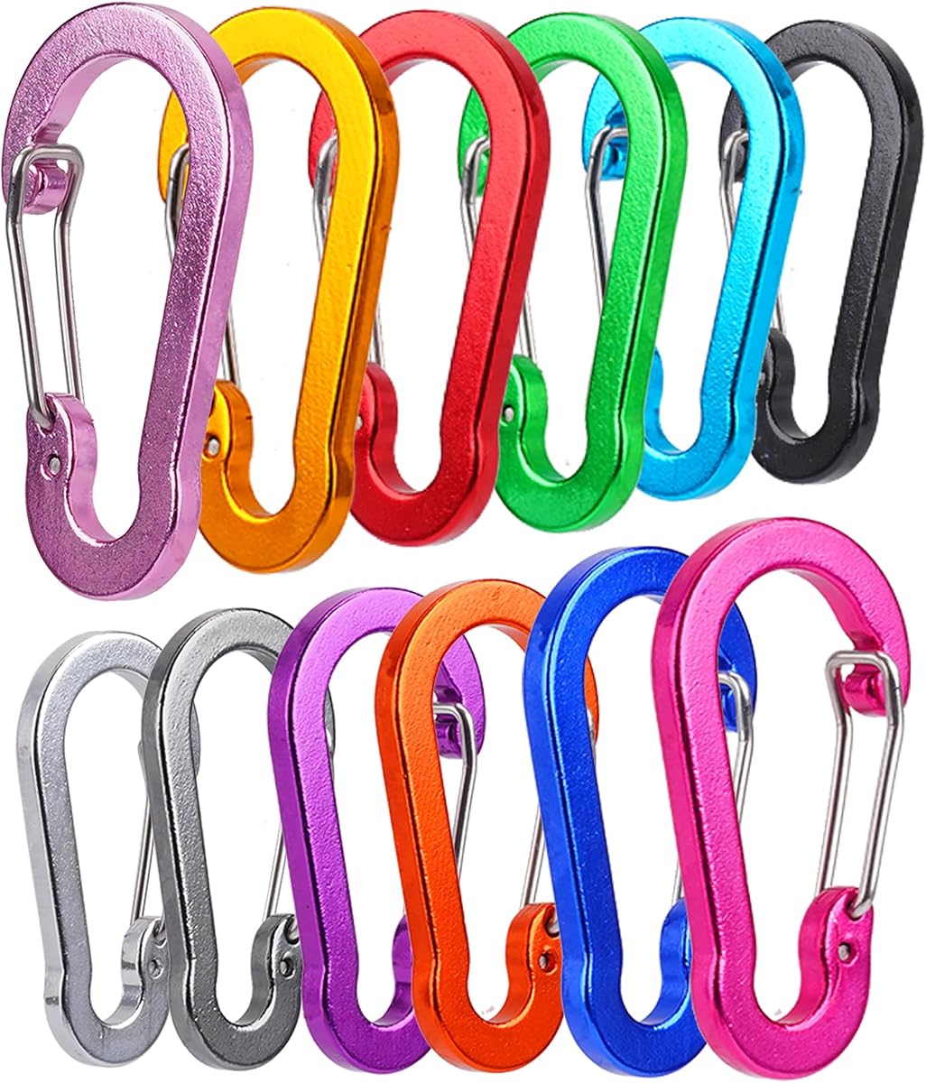 Clips de mosquetón de aluminio, paquete múltiple, resorte ultraligero de 2 pulgadas y bloqueo para llave, senderismo, actividades al aire libre