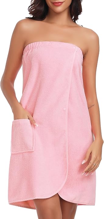 Lovasy Women's Wrap Towel Robe Wrap Bathrobe For Spa Shower Adjustable Buttons Closure Shower Towel Cover Up Dressing Gown