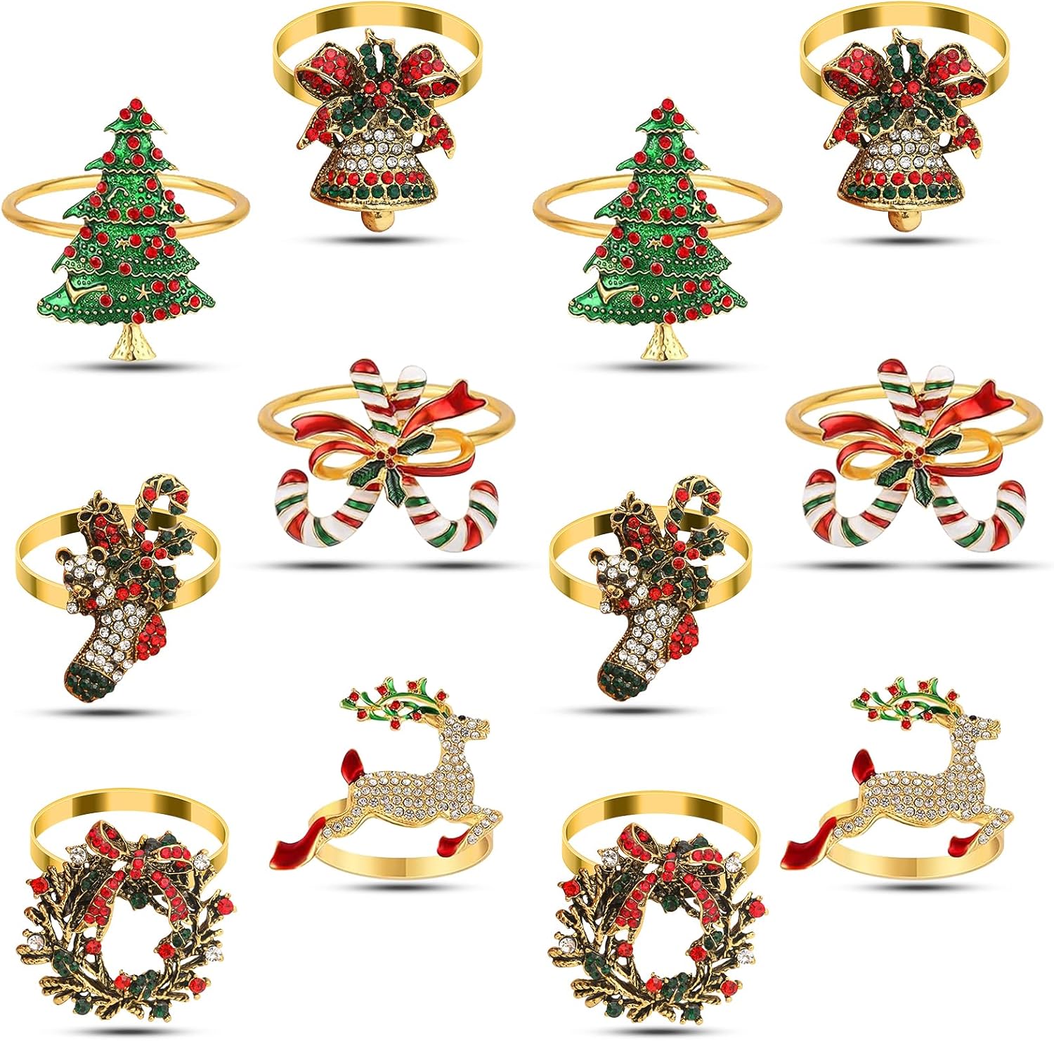 Set of 12pcs Christmas Napkin Rings, Gold Metal Napkin Ring Holder Bluk for Christmas Party Favor Wedding Dinner Table Decoration
