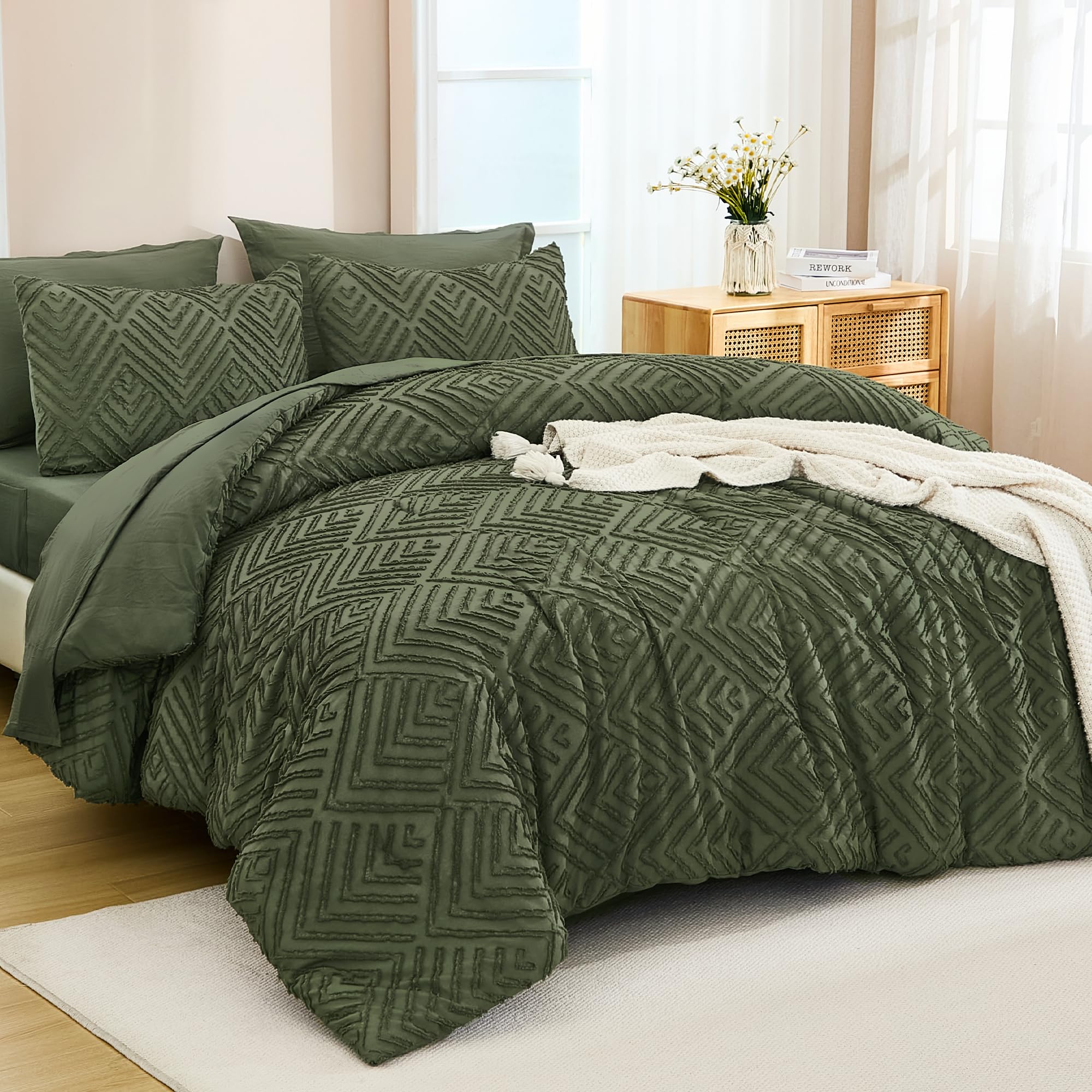 Photo 1 of Andency King Comforter Set, Olive Green, 7 Pieces